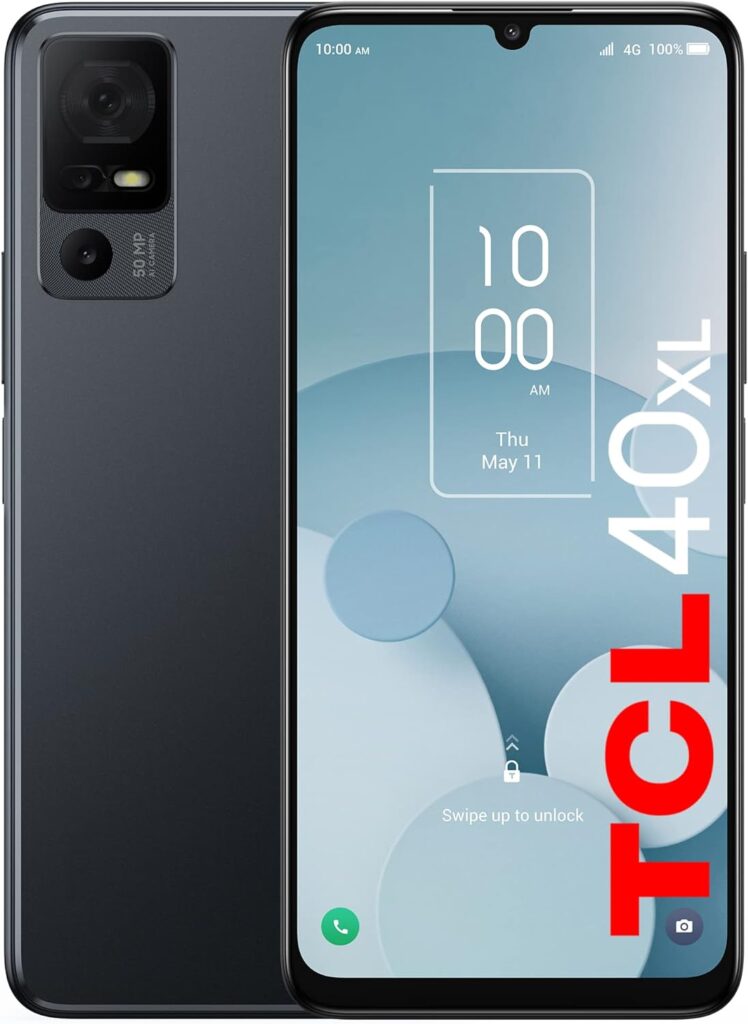 TCL 40XL 2023 Unlocked Cell Phone 4GB + 128GB, 6.75 Display, Smartphone Android 13, 50MP AI Camera Mobile Phone, 5000 mAh, 4G LTE, US Version, Dark Gray