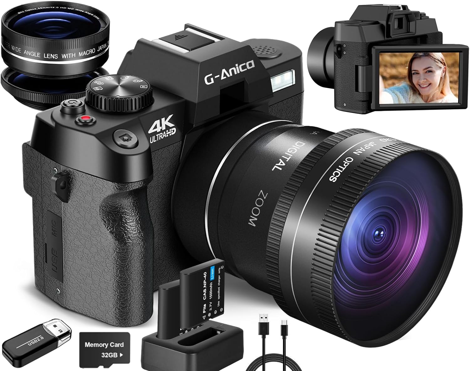 4K Digital Cameras for Photography, 48MP Vlogging Camera for YouTube with WiFi, 180° Flip Screen Compact Camera with Flash, 16X Digital Zoom Travel Camera with Wide-Angle Macro Lens