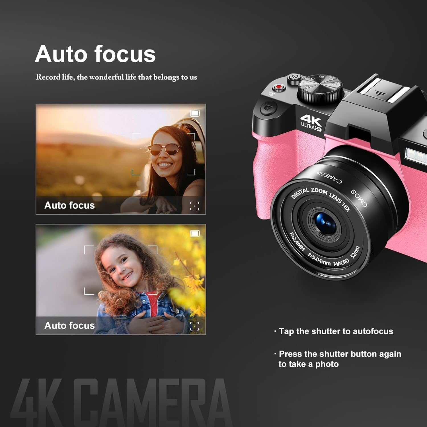 4k Digital Cameras for Photography, Video/Vlogging Camera for YouTube with WiFi  App Control, Travel Camera with 32GB TF Card  2 Batteries,Compact Camera,Great Gift Choice