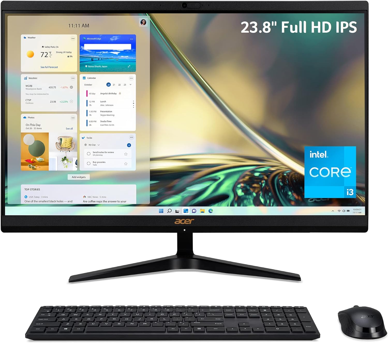 Acer Aspire C24-1700-UA91 AIO Desktop | 23.8 Full HD IPS Display | 12th Gen Intel Core i3-1215U | Intel UHD Graphics | 8GB DDR4 | 512GB NVMe M.2 SSD | Intel Wireless Wi-Fi 6 | Windows 11 Home,Black