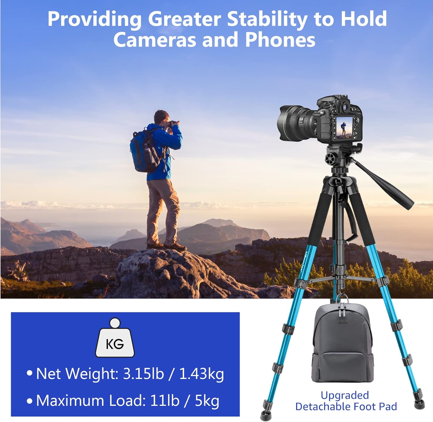 Aureday 74’’ Camera Tripod with Travel Bag,Cell Phone Tripod with Wireless Remote and Phone Holder, Compatible with DSLR Cameras,Cell Phones,Projector,Webcam,Spotting Scopes(Black)