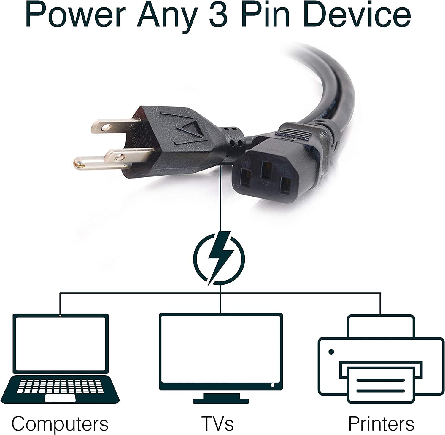 C2G 6FT Premium Replacement AC Power Cord - Durable Power Cable for TV, Computer, Monitor, Appliance  More (24240)