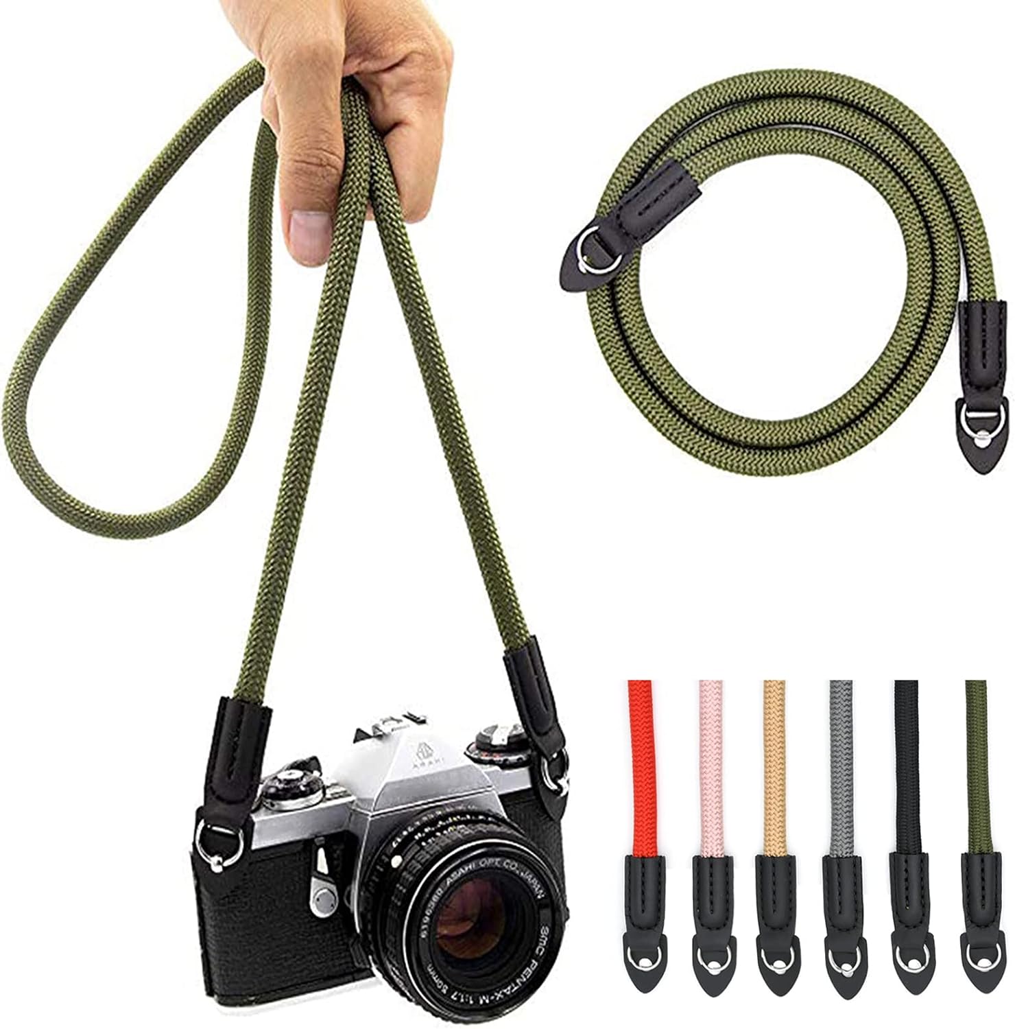 Camera Strap Vintage 100cm Nylon Climbing Rope Camera Neck Shoulder Strap for Micro Single and DSLR Camera.(Army Green)