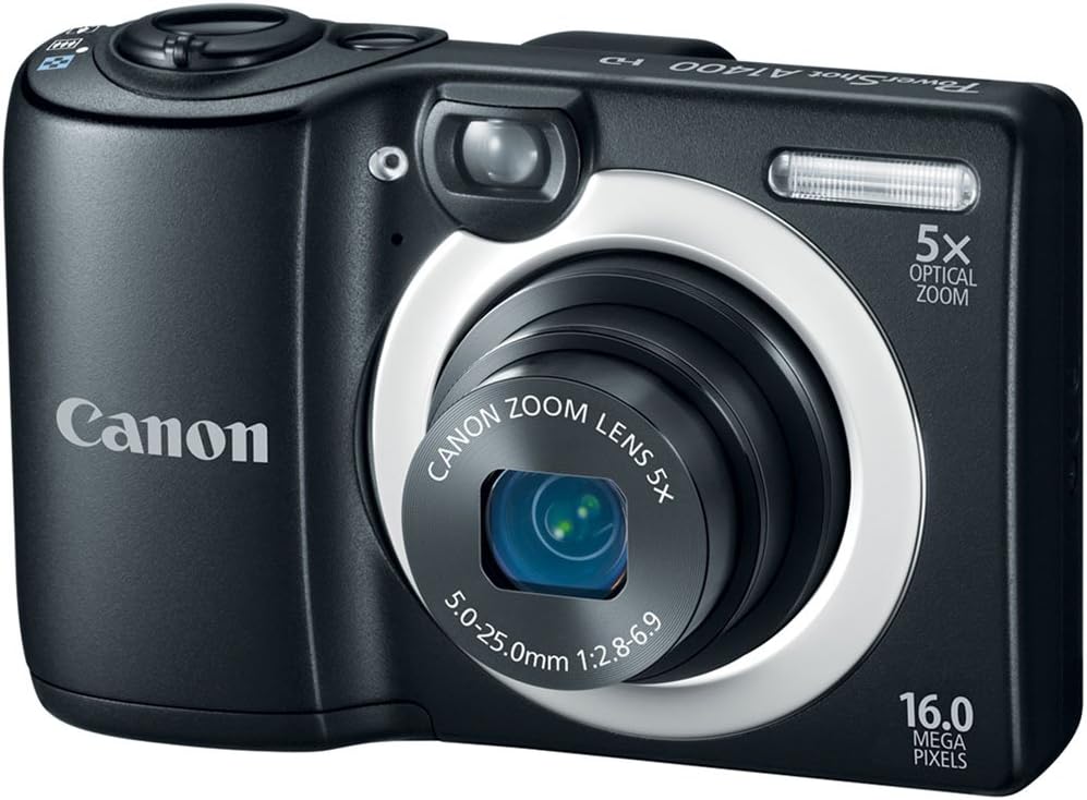 Canon PowerShot A1400 16.0 MP Digital Camera with 5X Digital Image Stabilized Zoom 28mm Wide-Angle Lens and 720p HD Video Recording (Black)