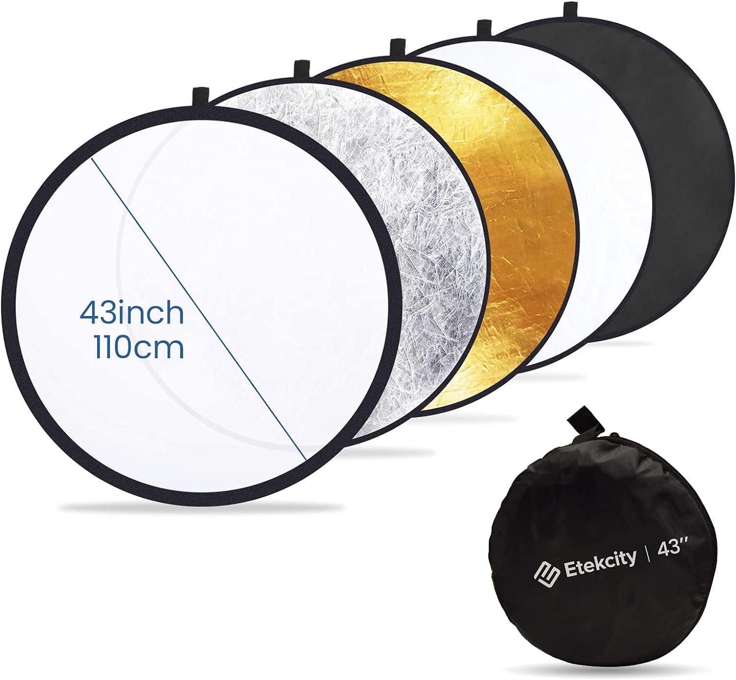 Etekcity 24 (60cm) 5-in-1 Photography Reflector Light Reflectors for Photography Multi-Disc Photo Reflector Collapsible with Bag - Translucent, Silver, Gold, White and Black