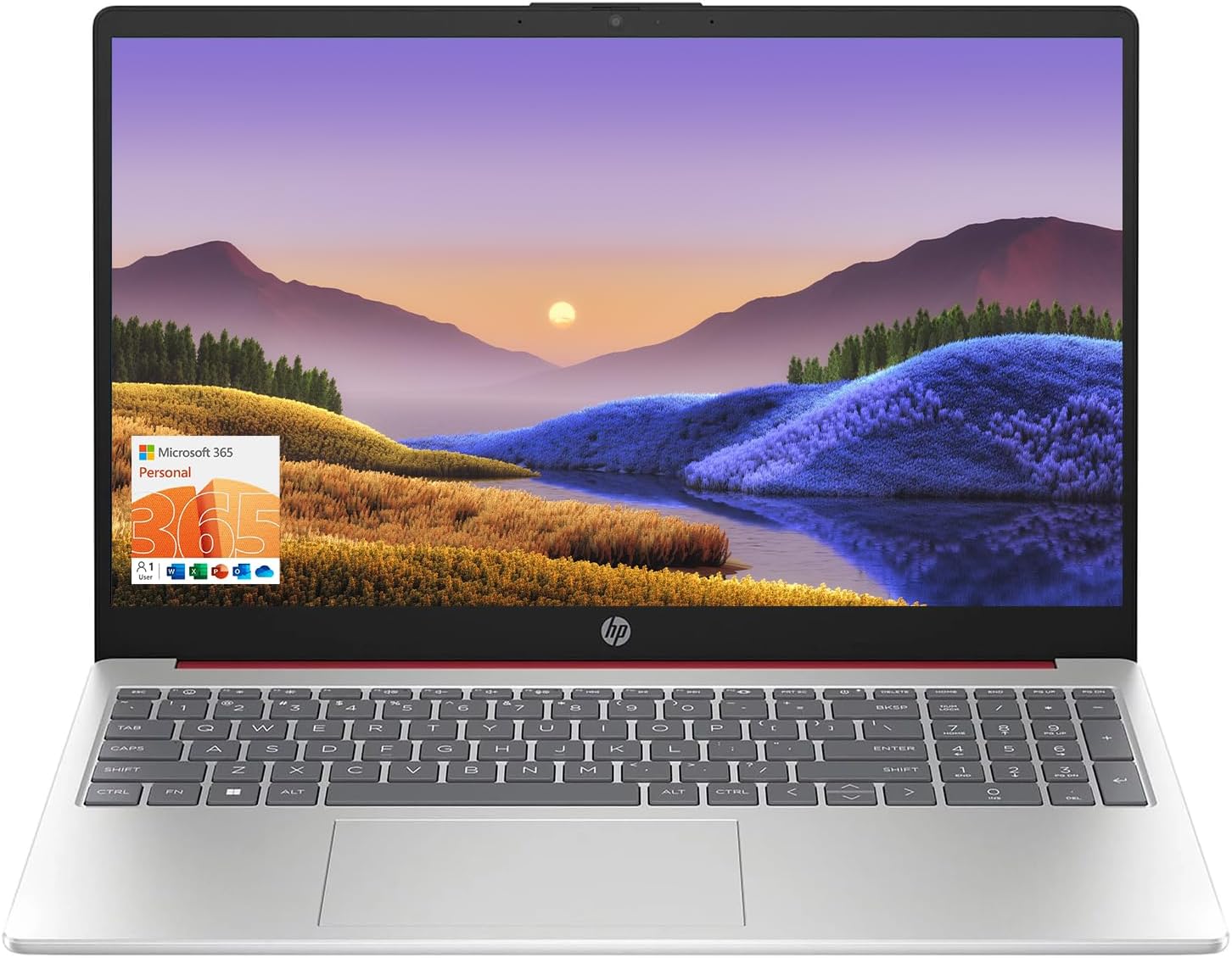 HP 15.6 Portable Laptop (Include 1 Year Microsoft 365), HD Display, Intel Quad-Core N200 Processor, 16GB RAM, 128GB Storage, Wi-Fi 6, Webcam, HDMI, Numeric Keypad, Windows 11 Home, Silver