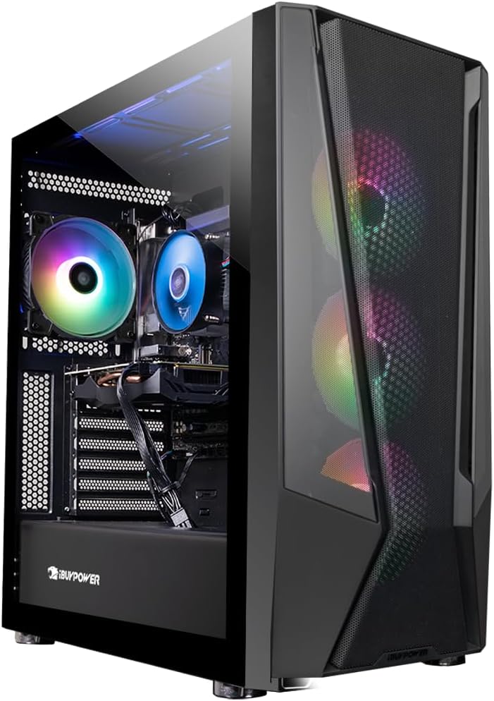 iBuyPower SlateMesh Gaming PC Computer Desktop SlateMeshA5N4601 (AMD Ryzen 5 7600, RTX 4060 8GB, 16GB DDR5 5200 Mhz, 500GB NVMe SSD, Windows 11 Home),Black