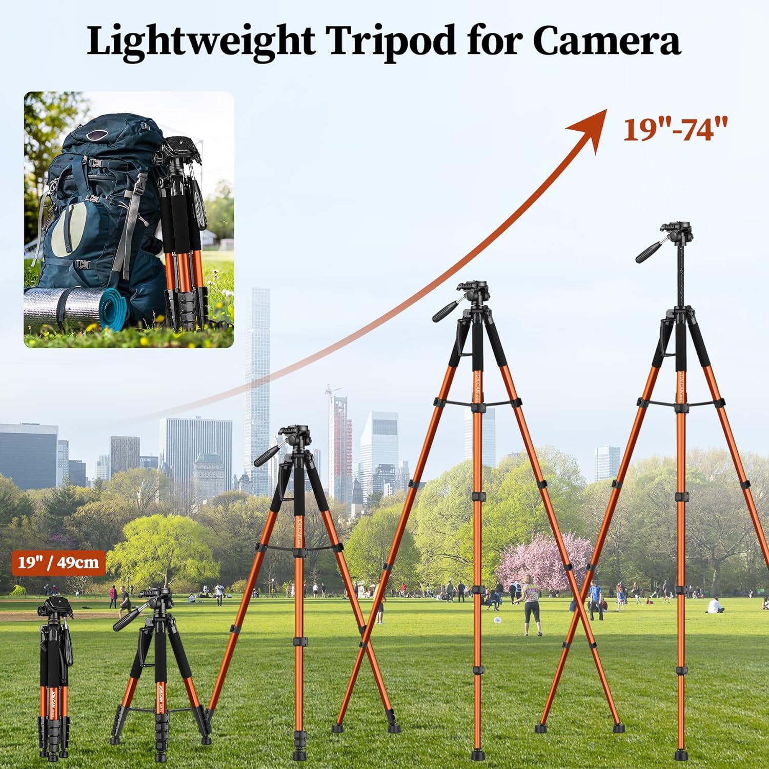 JOILCAN Tripod Camera Tripods, 74 Tripod for Camera Cell Phone Video Photography, Heavy Duty Tall Camera Tripod Stand, Professional Travel DSLR Tripods Compatible with Canon iPhone, Max Load 15 LB