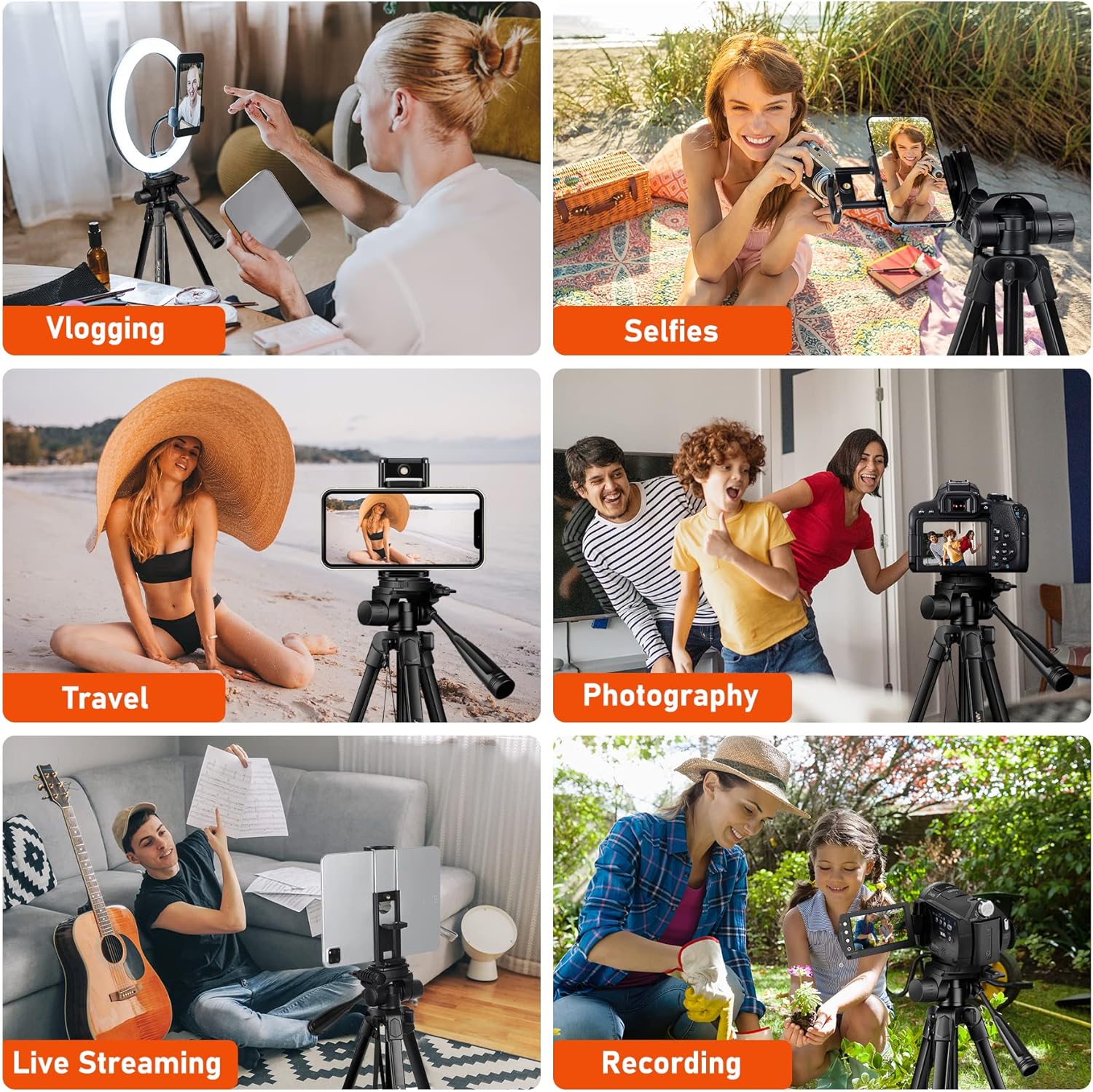 JOILCAN Tripod Camera Tripods, 74 Tripod for Camera Cell Phone Video Photography, Heavy Duty Tall Camera Tripod Stand, Professional Travel DSLR Tripods Compatible with Canon iPhone, Max Load 15 LB