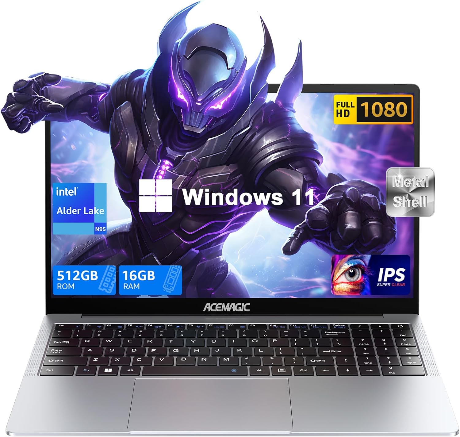 Laptop Computer, 16GB DDR4 512GB SSD, Quad-Core Intel N95 Processor, Windows 11 Laptop, 15.6 IPS 1080P PC, Metal Shell, WiFi, BT5.0, USB3.2, Type_C, Long Battery Life, 180° Open Angle