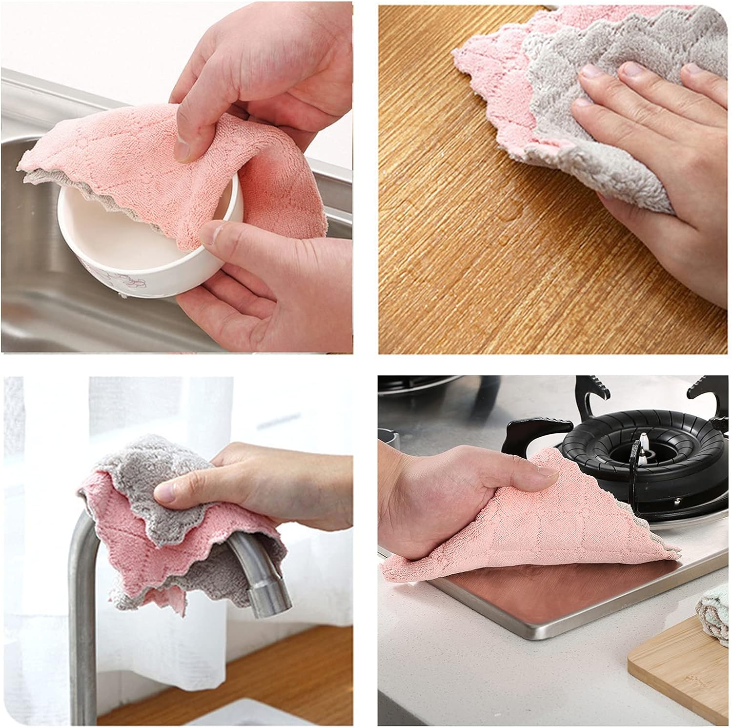 Microfiber Kitchen Washcloths, Super Absorbent Coral Velvet Dishtowels, Premium Table Cleaning Cloths, Non-Stick Oil Quick Dry Dish Towels, Soft Tea Towels, 10 Pack