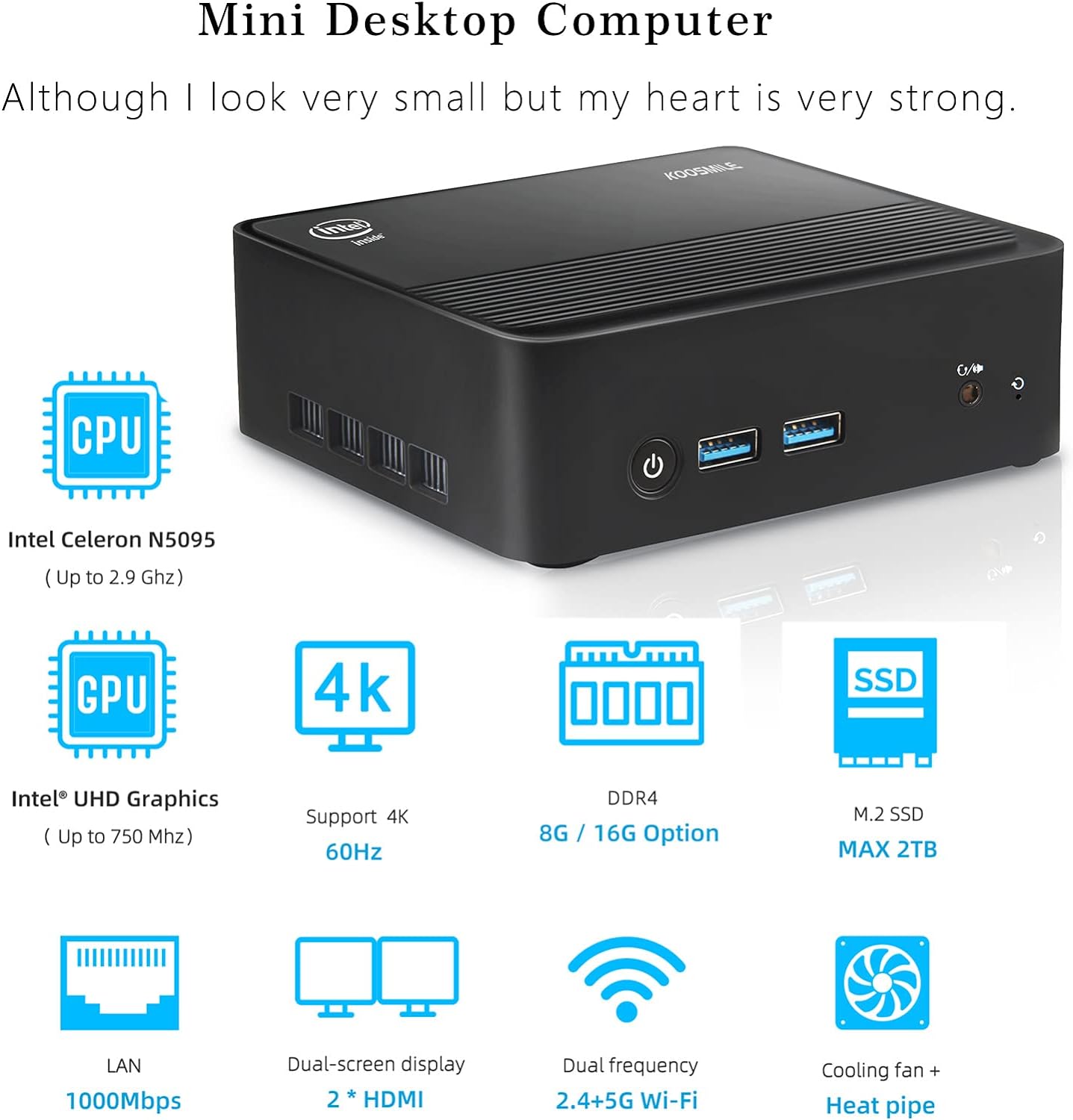 Mini Pc Intel N5095 (Up to 2.9 GHz),Windows 11 Pro Mini Desktop Computer,16GB DDR4 RAM, 512GB M.2 SATA SSD (Up to 2TB) Small PC Support 4K UHD/Dual HDMI/ USB3.0/ BT4.0/2.4G+5G WiFi…