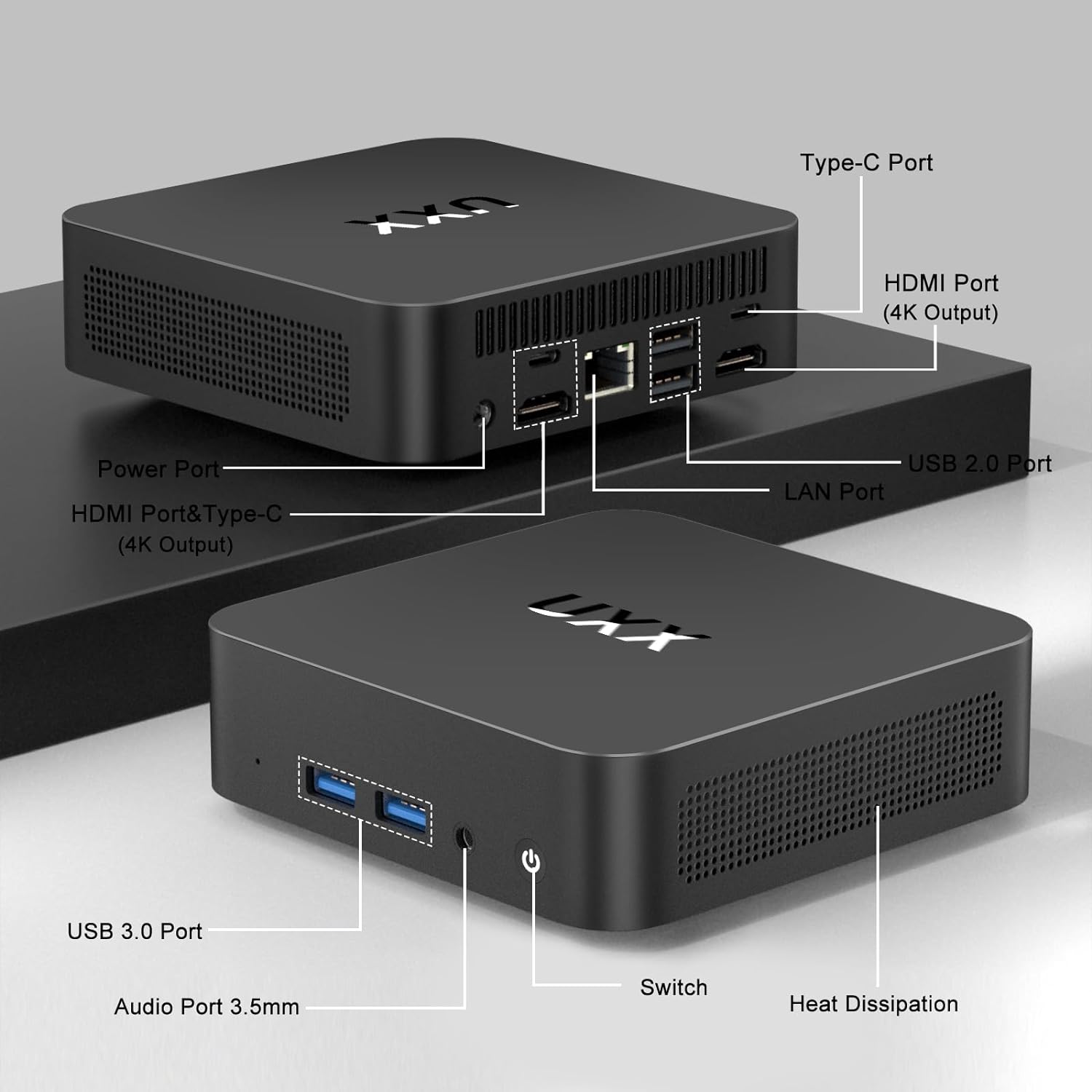 Mini PC Support 512GB M.2 SSD, Intel Celeron N3350 (Up to 2.4GHz) Mini Computer, 6GB RAM/64GB Micro PC HDMI/VGA Dual Display,Mini Desktop Computer WiFi5/BT/VESA/Mouse,for Business,Home,Office