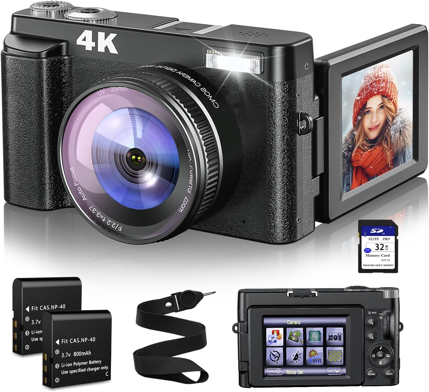 Newest 4K Digital Camera for Photography and Video, 48MP Vlogging Camera with SD Card Autofocus Anti-Shake, 3 180° Flip Screen 16X Zoom Digital Camera with Flash, Compact Digital Camera for Travel