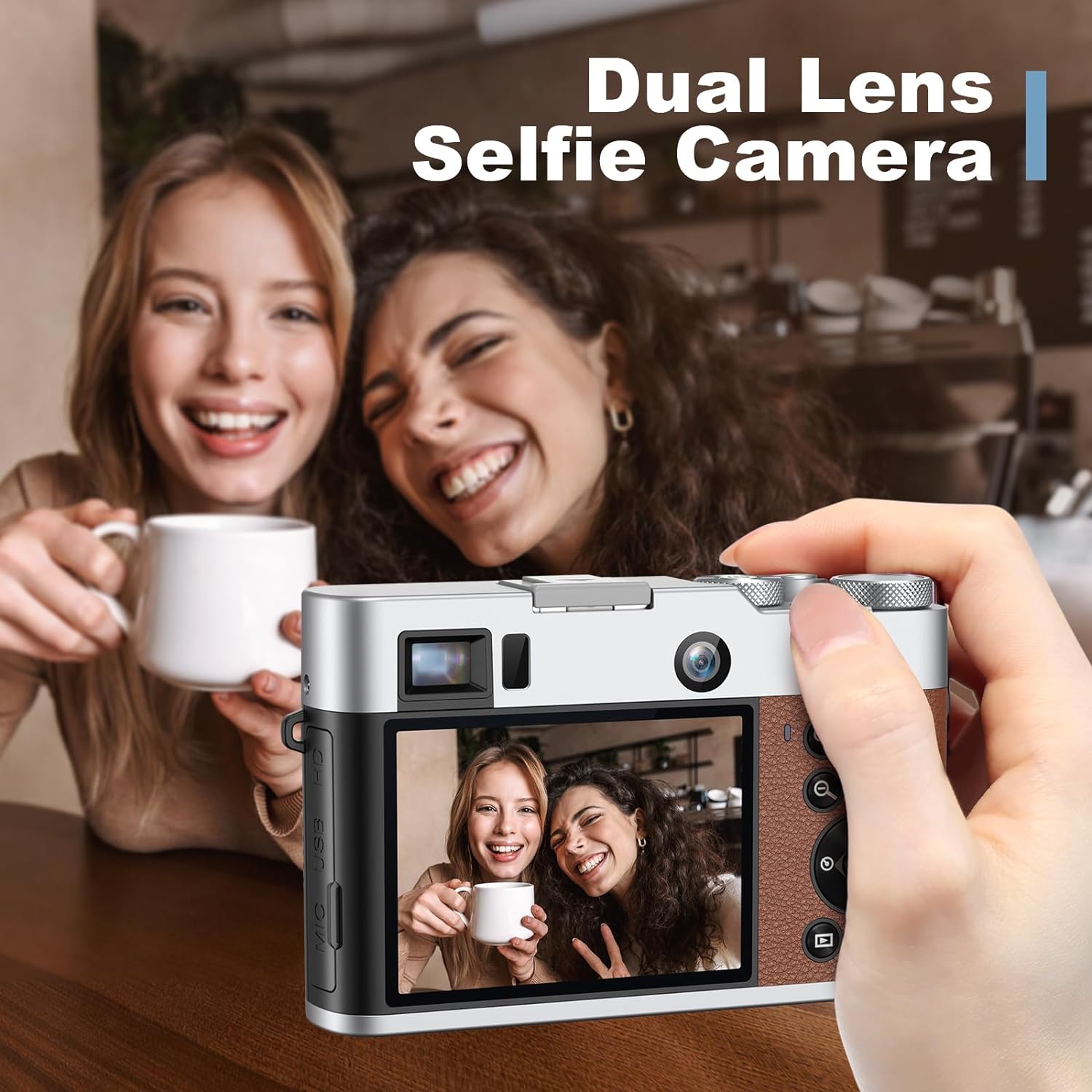 Newest 5K Digital Camera for Photography 48MP Selfie Camera with Front and Rear Dual Lens 16X Digital Zoom Compact Point and Shoot Cameras with Viewfinder, Vlogging Camera with 32G Card  2 Batteries