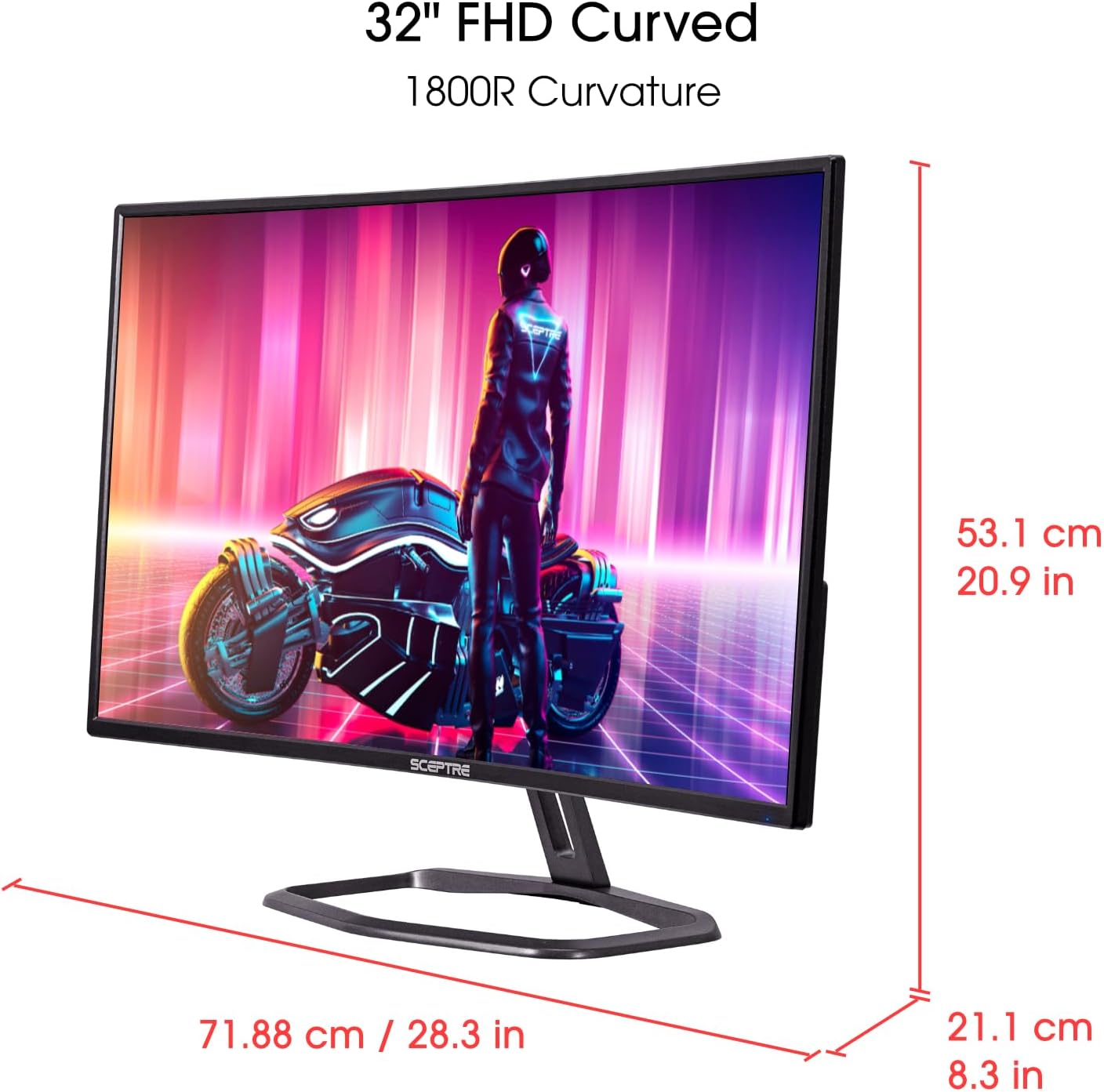 Sceptre Curved 24.5-inch Gaming Monitor up to 240Hz 1080p R1500 1ms DisplayPort x2 HDMI x2 Blue Light Shift Build-in Speakers, Machine Black 2023 (C255B-FWT240)