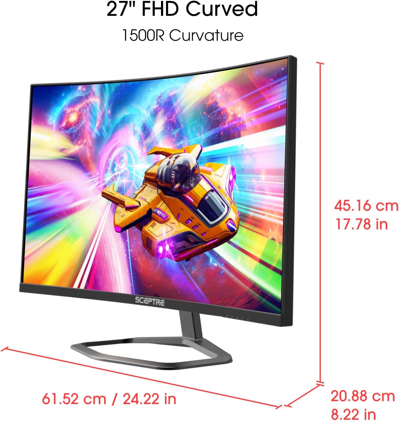 Sceptre Curved 24.5-inch Gaming Monitor up to 240Hz 1080p R1500 1ms DisplayPort x2 HDMI x2 Blue Light Shift Build-in Speakers, Machine Black 2023 (C255B-FWT240)