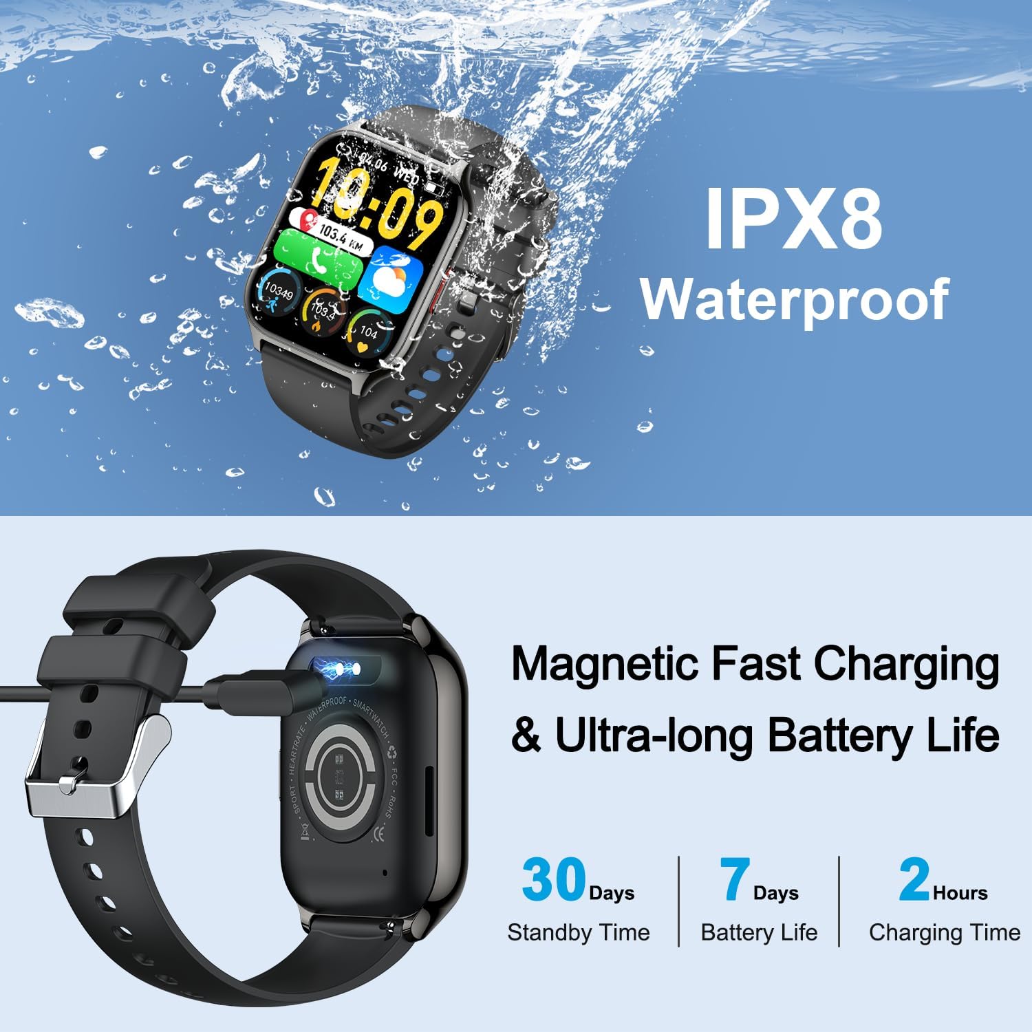 Smart Watch for Men Women Fitness: (Make/Answer Call) Bluetooth Smartwatch for Android Phones iPhone Outdoor Waterproof Digital Sport Running Watches Health Tracker Heart Rate Monitor P95BKA