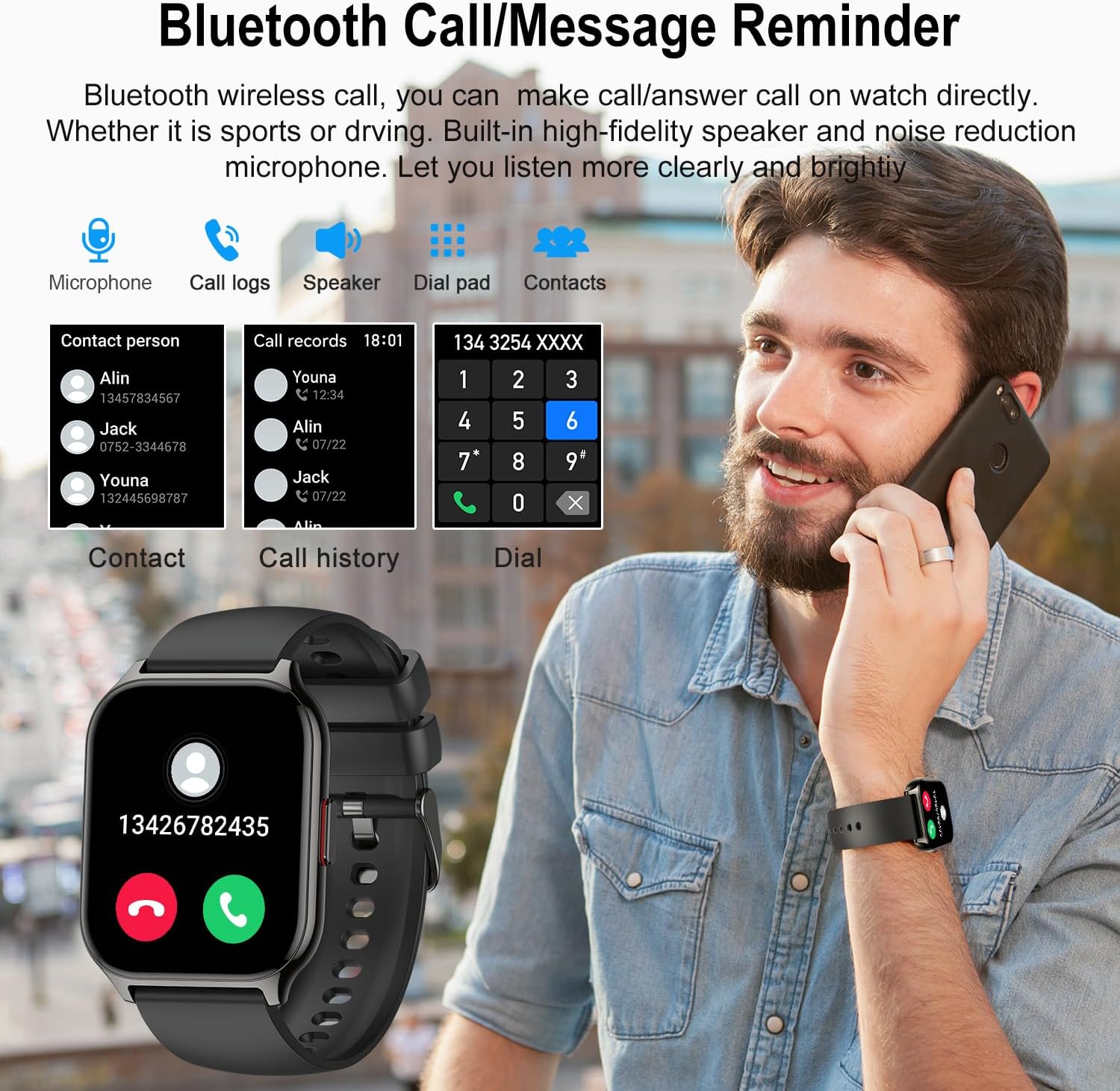 Smart Watch for Men Women Fitness: (Make/Answer Call) Bluetooth Smartwatch for Android Phones iPhone Outdoor Waterproof Digital Sport Running Watches Health Tracker Heart Rate Monitor P95BKA