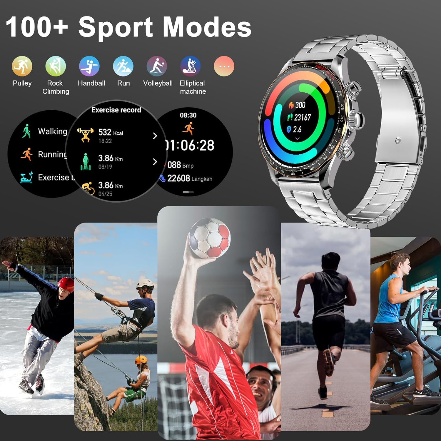 Smart Watches for Men,1.43 AMOLED Display Fitness Watch IP68 Waterproof Activity Tracker Smartwatches Compass Compatible with Android and iOS Devices