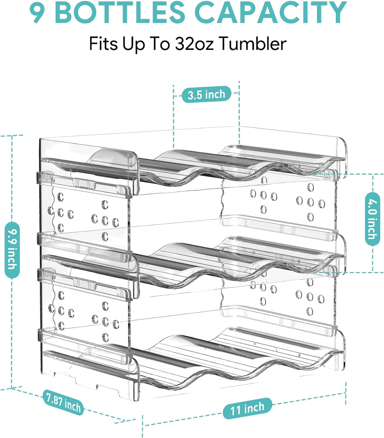 Water Bottle Organizer - 4 Pack Stackable Cup Organizer for Cabinet, Countertop, Pantry and Fridge, Free-Standing Tumbler Kitchen Storage Holder for Wine and Drink Bottles, Clear Plastic