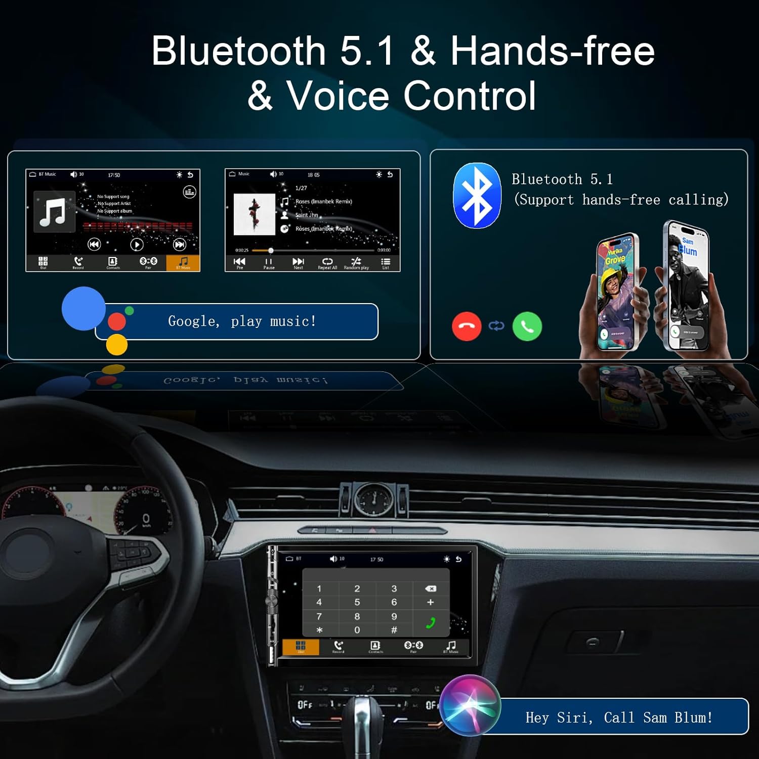 7 Double Din Car Stereo,Apple Carplay,HD 1024*600 Touch Screen,FM Car Radio,Car Bluetooth 5.1 Hand-free Calling,GPS Navigation,Backup Camera,USB/TF/RCA,Physical Buttons,Android Auto,Apple Car Play