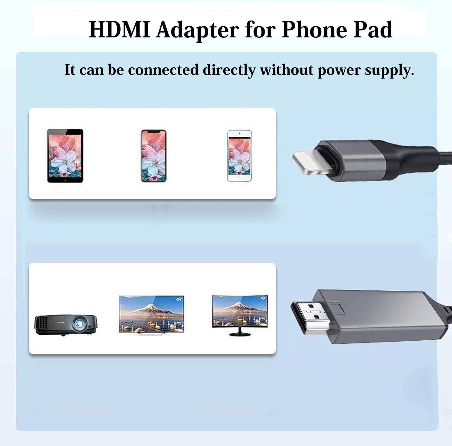 [Apple MFi Certified] Lightning to HDMI Adapter for Phone to TV,Compatible with iPhone,iPad, Sync Screen Connector Directly Connect on HDTV/Monitor/Projector NO Need Power Supply,Support IOS11.0