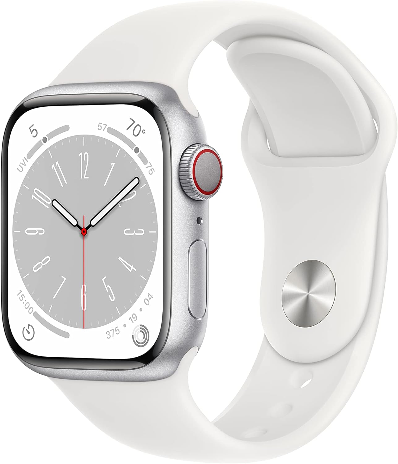 Apple Watch Series 8 [GPS + Cellular 41mm] Smart Watch w/Silver Aluminum Case with White Sport Band - S/M. Fitness Tracker, Blood Oxygen  ECG Apps, Always-On Retina Display, Water Resistant