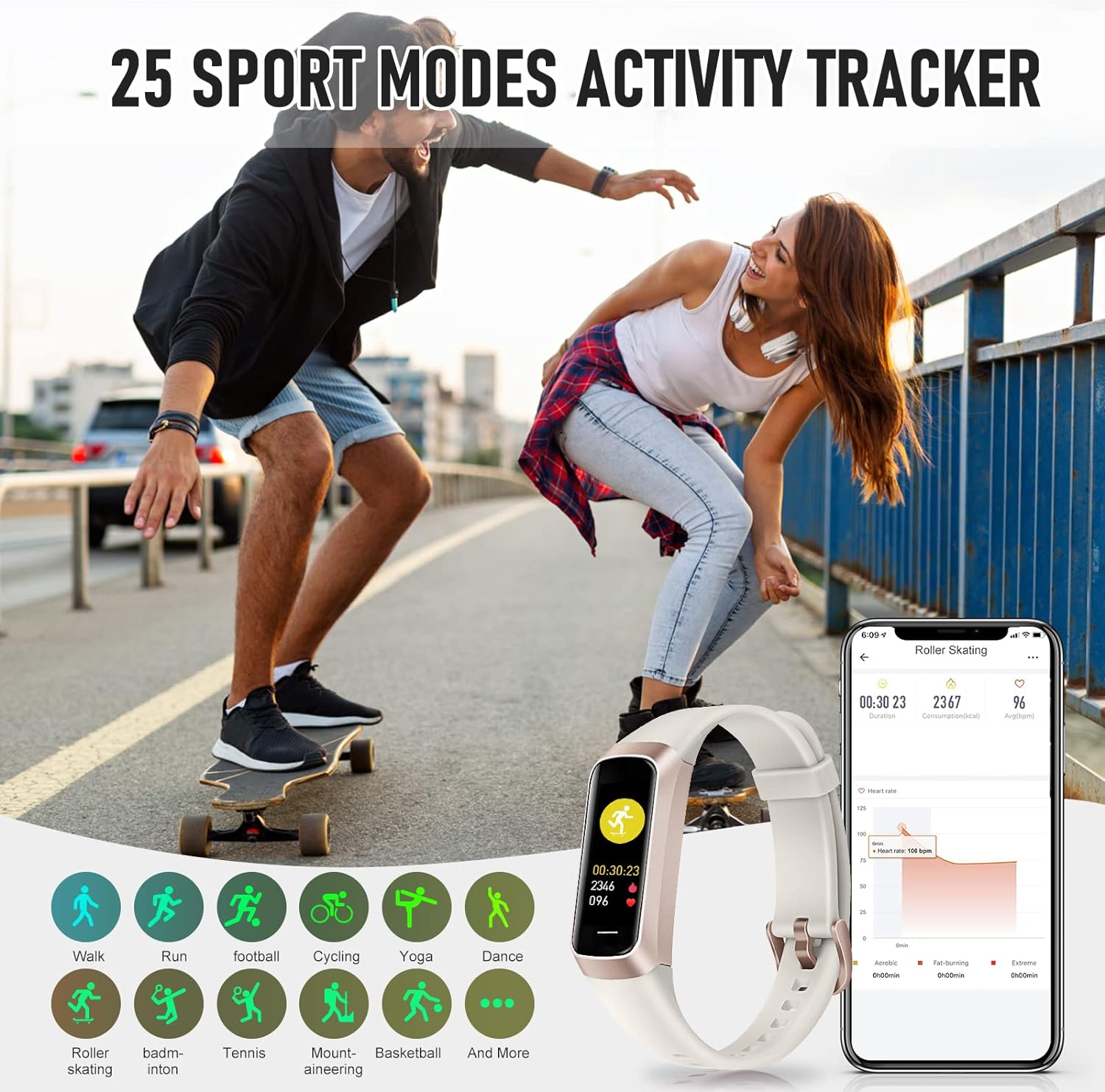 Bakoor Fitness Tracker, Step Tracker with 1.1 AMOLED Screen, Pedometer, Heart Rate Sleep Tracking, Calorie Step Counter Watch for Android Phones iPhone Women Men