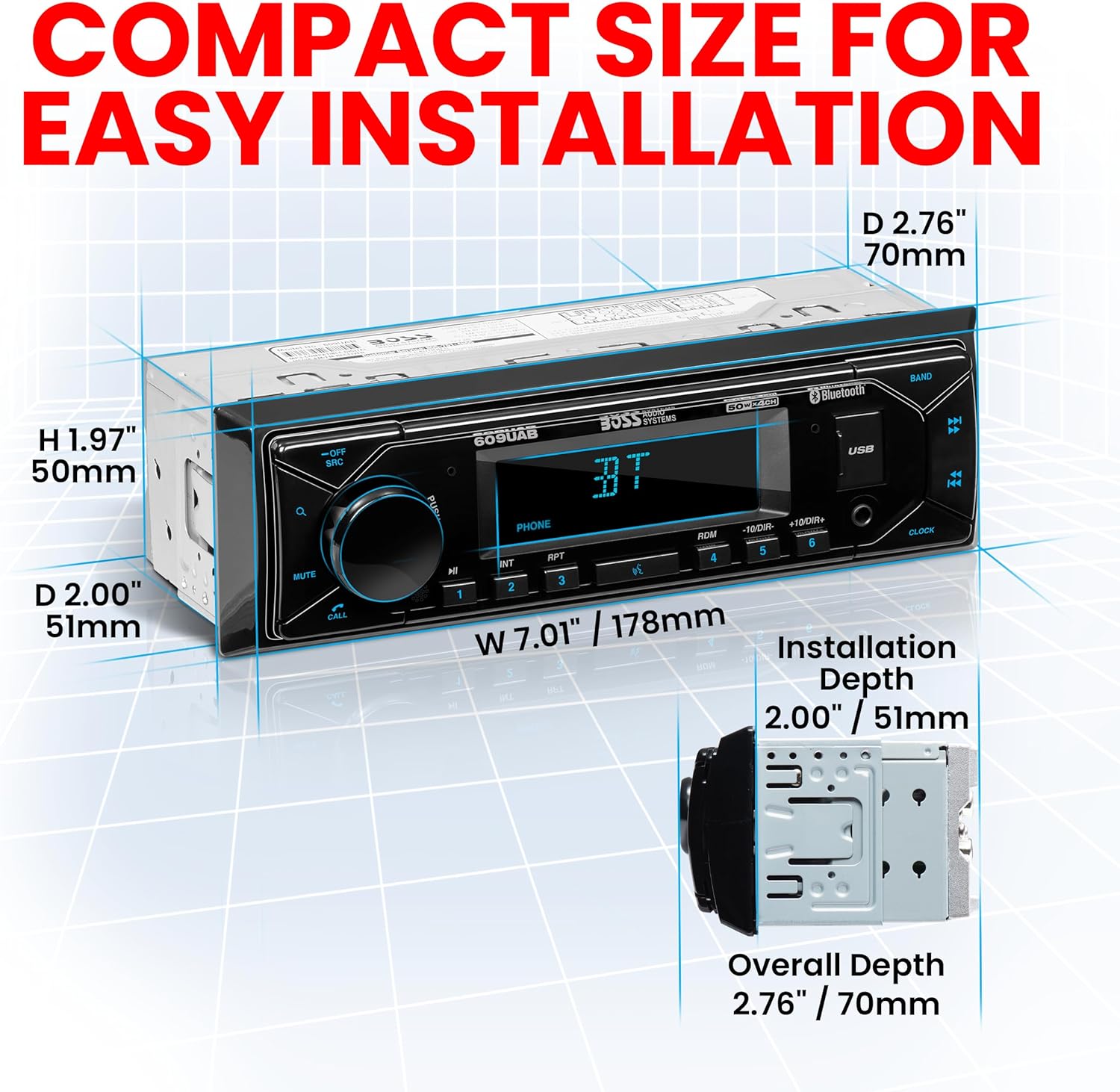 BOSS Audio Systems 616UAB Car Stereo - Single Din, Bluetooth, No CD DVD Player, AM/FM Radio Receiver, Wireless Remote Control, MP3, USB, Aux-in,