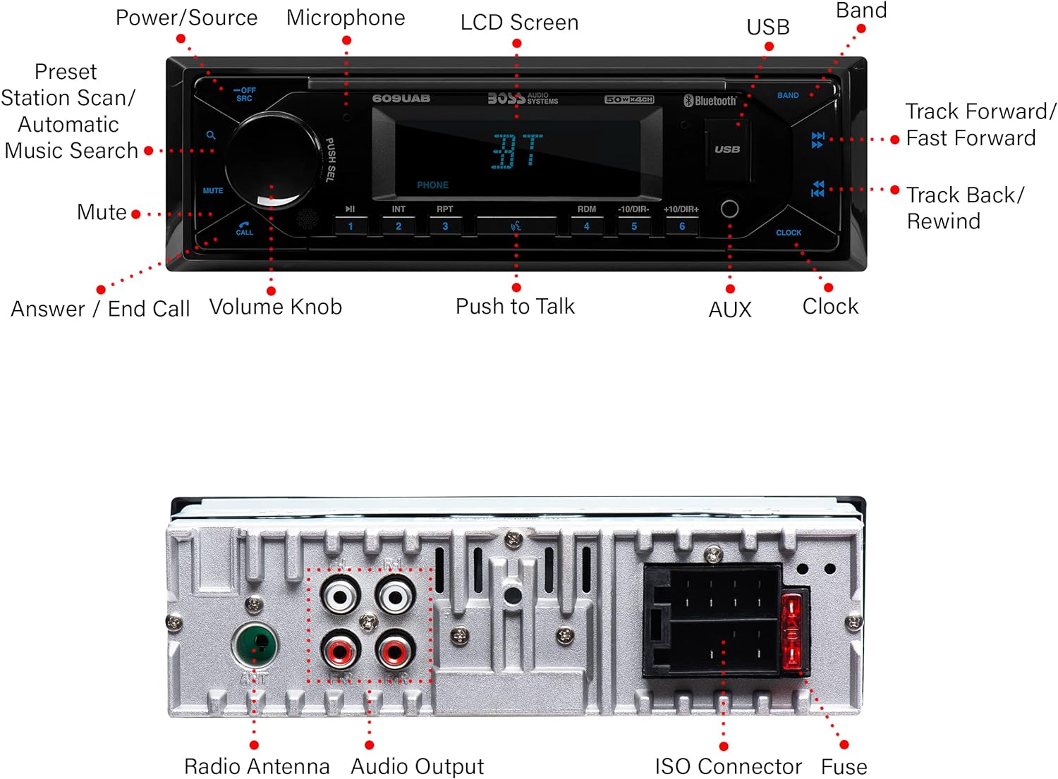 BOSS Audio Systems 616UAB Car Stereo - Single Din, Bluetooth, No CD DVD Player, AM/FM Radio Receiver, Wireless Remote Control, MP3, USB, Aux-in,