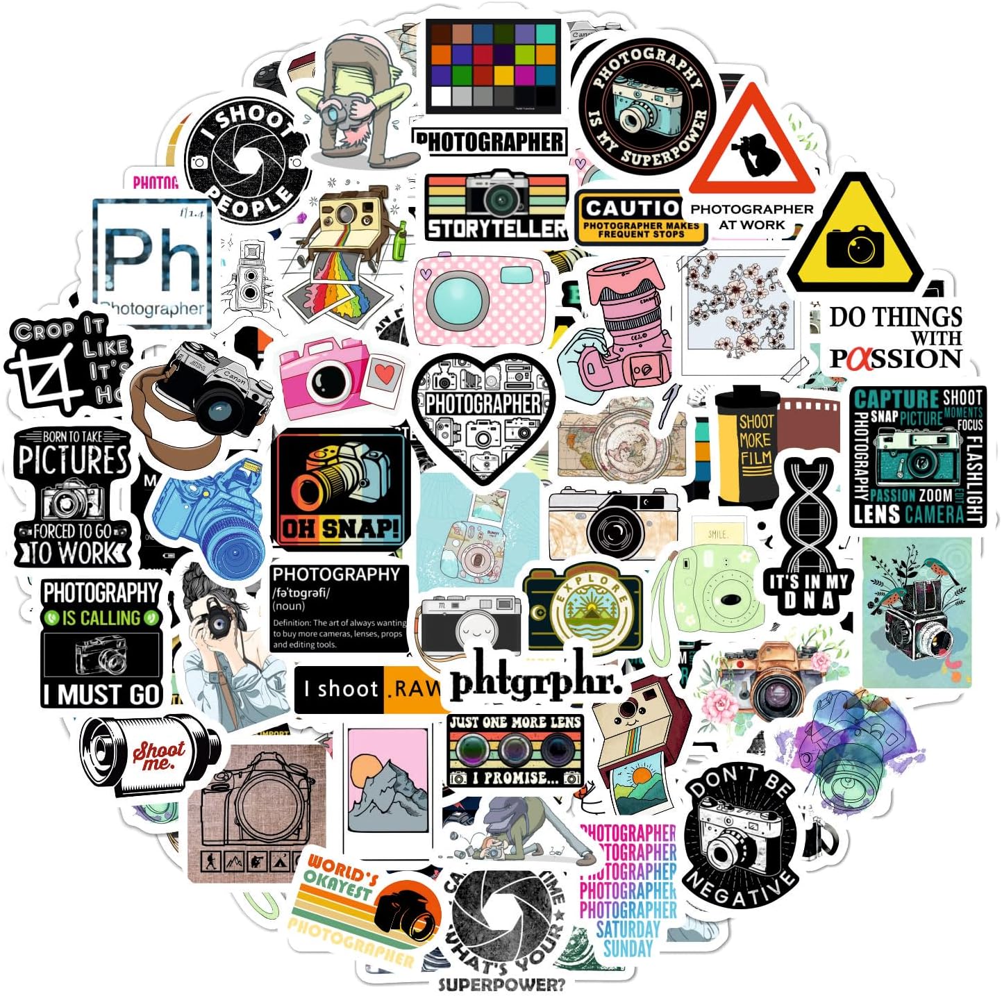 BulbaCraft 100Pcs Photography Stickers, Camera Stickers for Water Bottles, Laptop, Scrapbooking, Planners — Photographer Gifts Women, Camera Gifts for Photographers Women, Photography Accessories