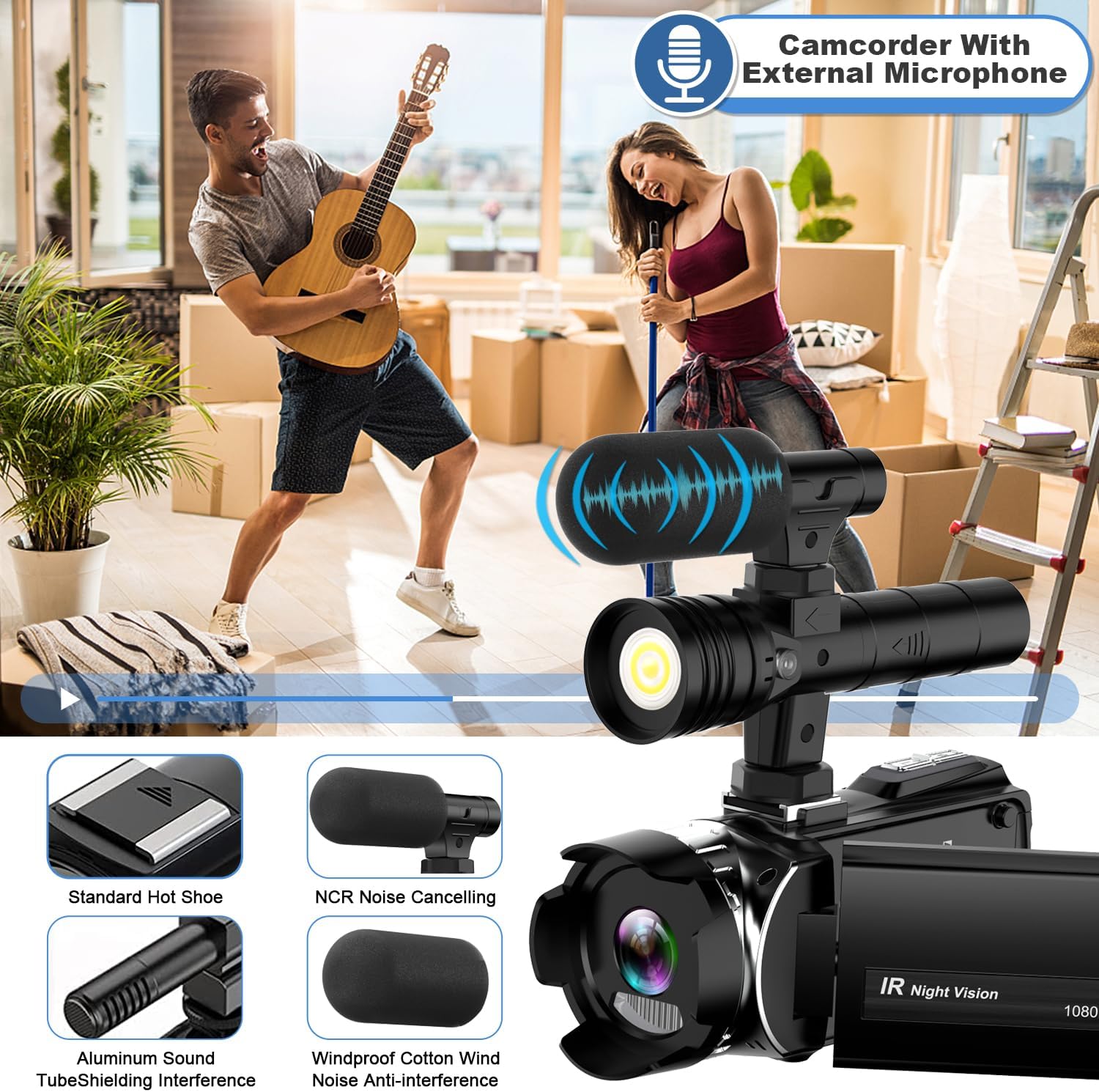 Hojocojo 4K Night Vision Camcorder Digital with IR Light, 20X Digital Zoom, 270° YouTube Vlogging Camera Recorder, Support Full HD 3.0‘’ Camcorder with Microphone, 2 Batteries