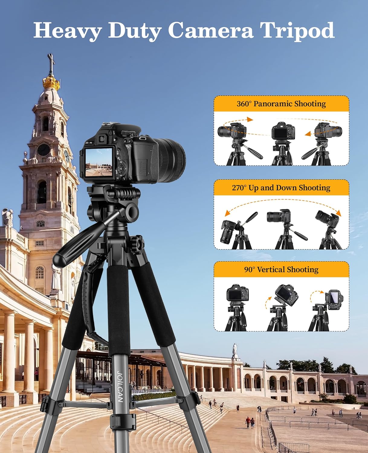 JOILCAN Tripod Camera Tripods, 74 Tripod for Camera Cell Phone Video Recording, Heavy Duty Tall Camera Tripod Stand, Professional Travel DSLR Tripods Compatible with Canon iPhone, Max Load 15 LB