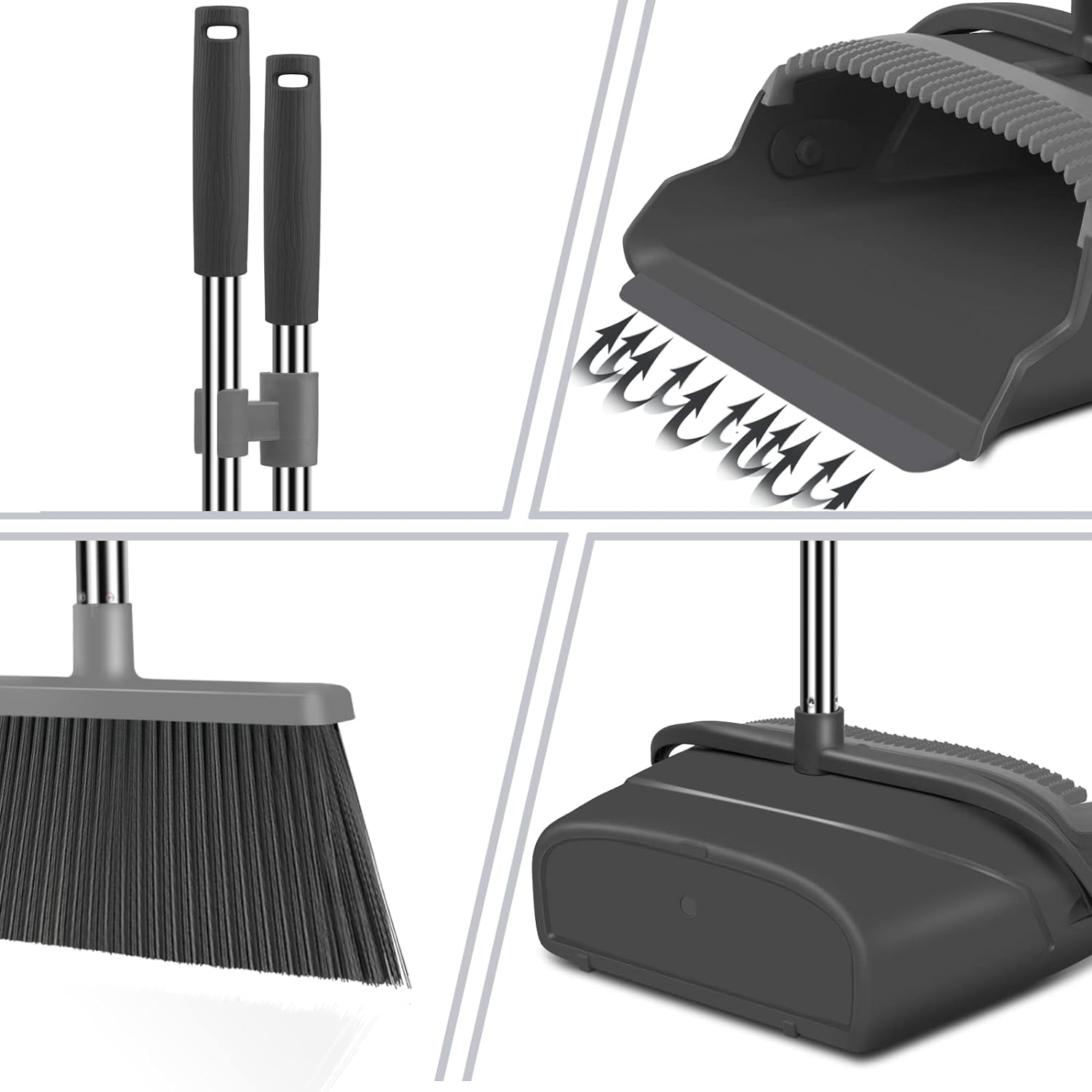 kelamayi Upgrade Broom and Dustpan Set, Self-Cleaning with Dustpan Teeth, IndoorOutdoor Sweeping, Ideal for Dog Cat Pets Home Use, Stand Up Broom and Dustpan (GrayOrange)