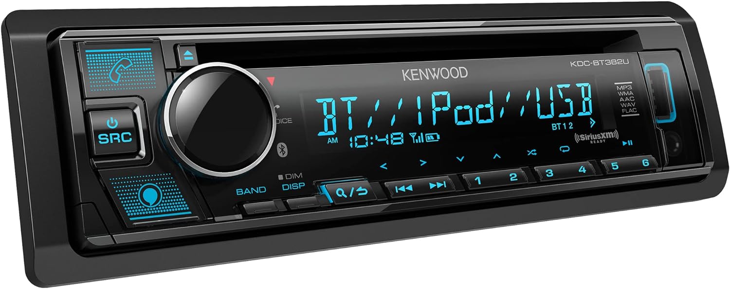 KENWOOD KDC-BT382U CD Car Stereo Receiver with Bluetooth, AM/FM Radio, Variable Color Display, Front High Power USB, Alexa Built in, and SiriusXM Ready