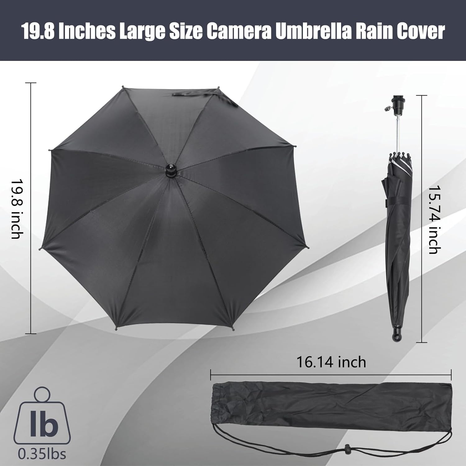 NCTCYO Large Rain Cover/Sunshade, 360 Adjustable Camera Umbrella for DSLR, Lightweight  Compact, Black