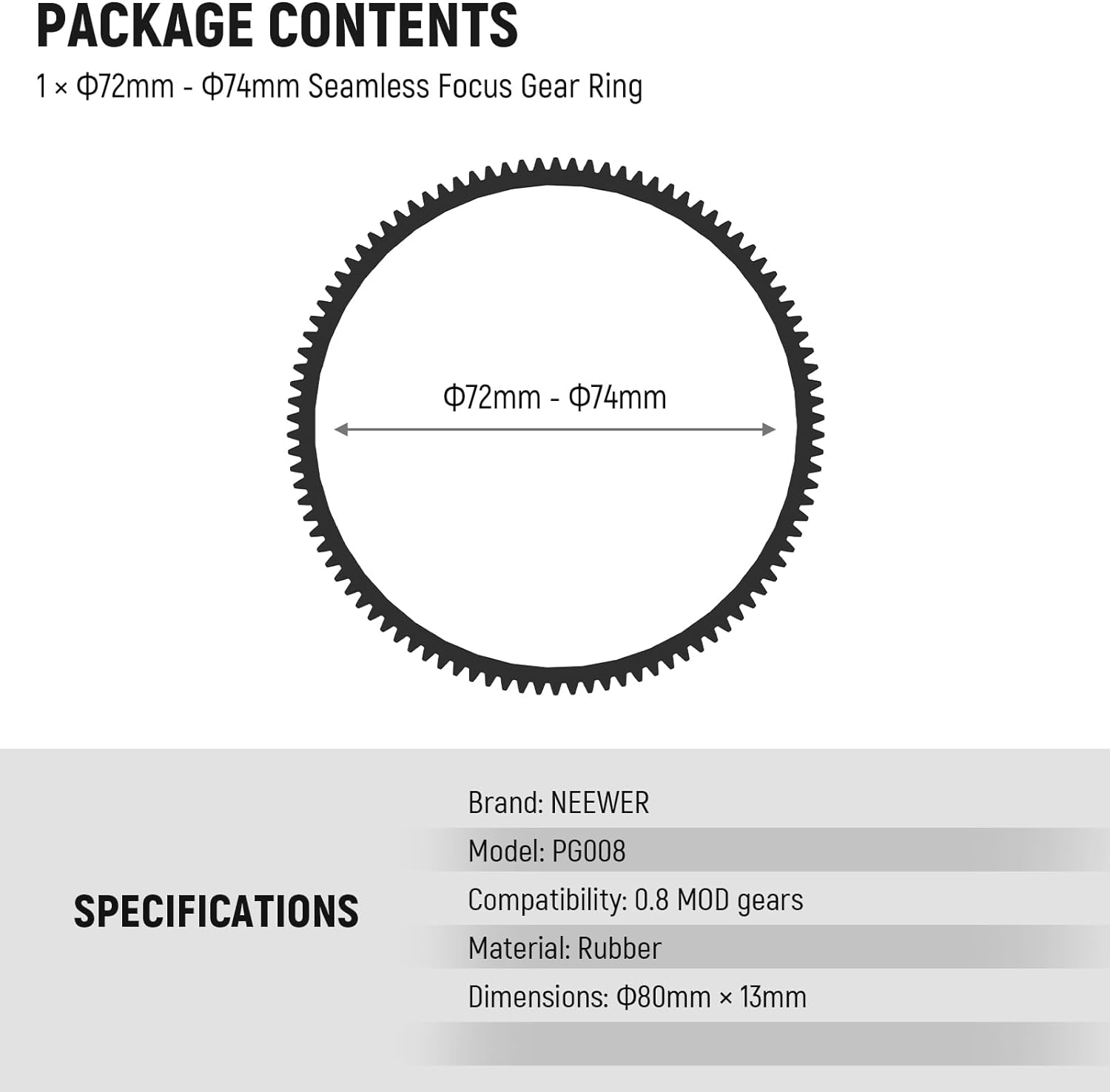 NEEWER PG008 Seamless Follow Focus Gear Ring 0.8 MOD for ø59-61mm Lens, Compatible with SmallRig Compatible with Tilta NEEWER Follow Focus for Canon Sony Nikon Fujifilm Panasonic Sigma Lens