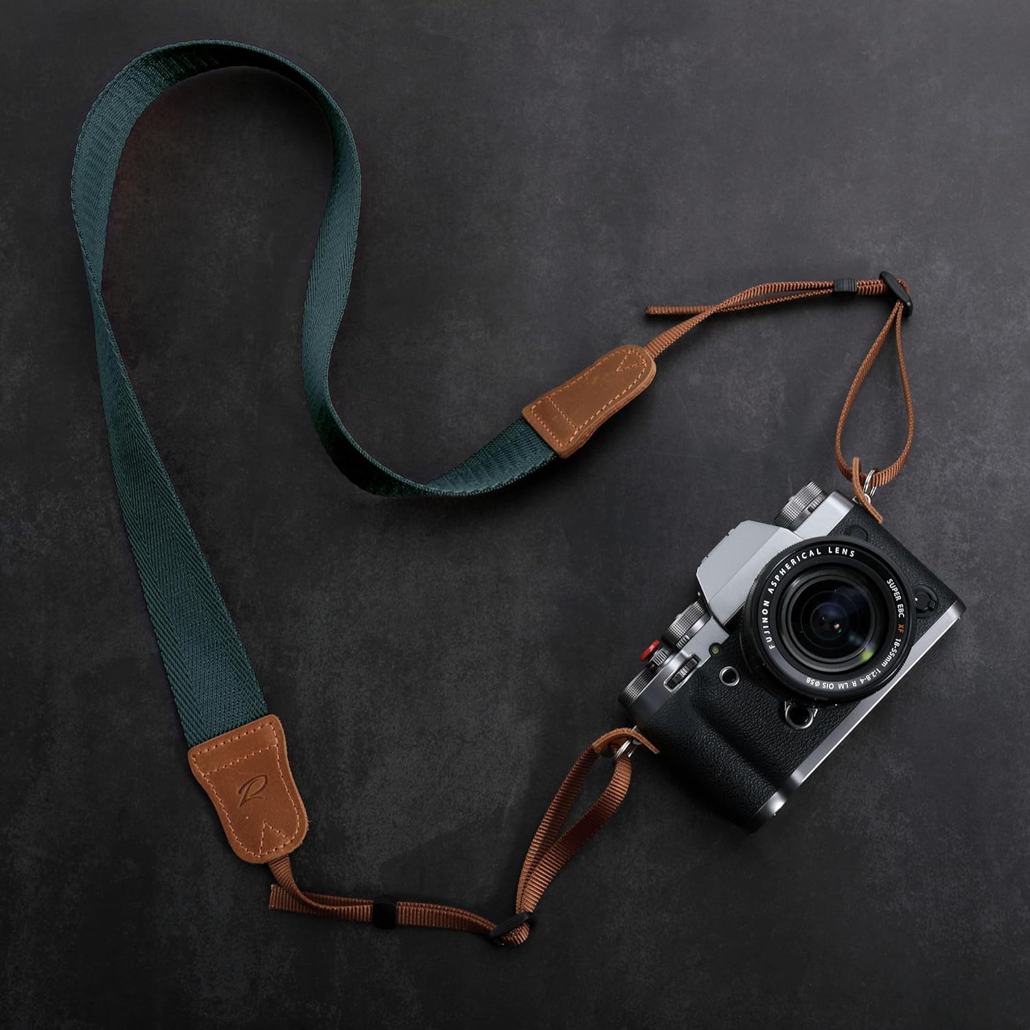 Padwa Lifestyle Dark Blue Green Camera Strap -Double Layer Crazy Horse Cowhide End,1.5 Wide Pure Cotton Woven Camera Straps,Adjustable Neck Shoulder Strap for All DSLR Cameras,Gift for Photographers