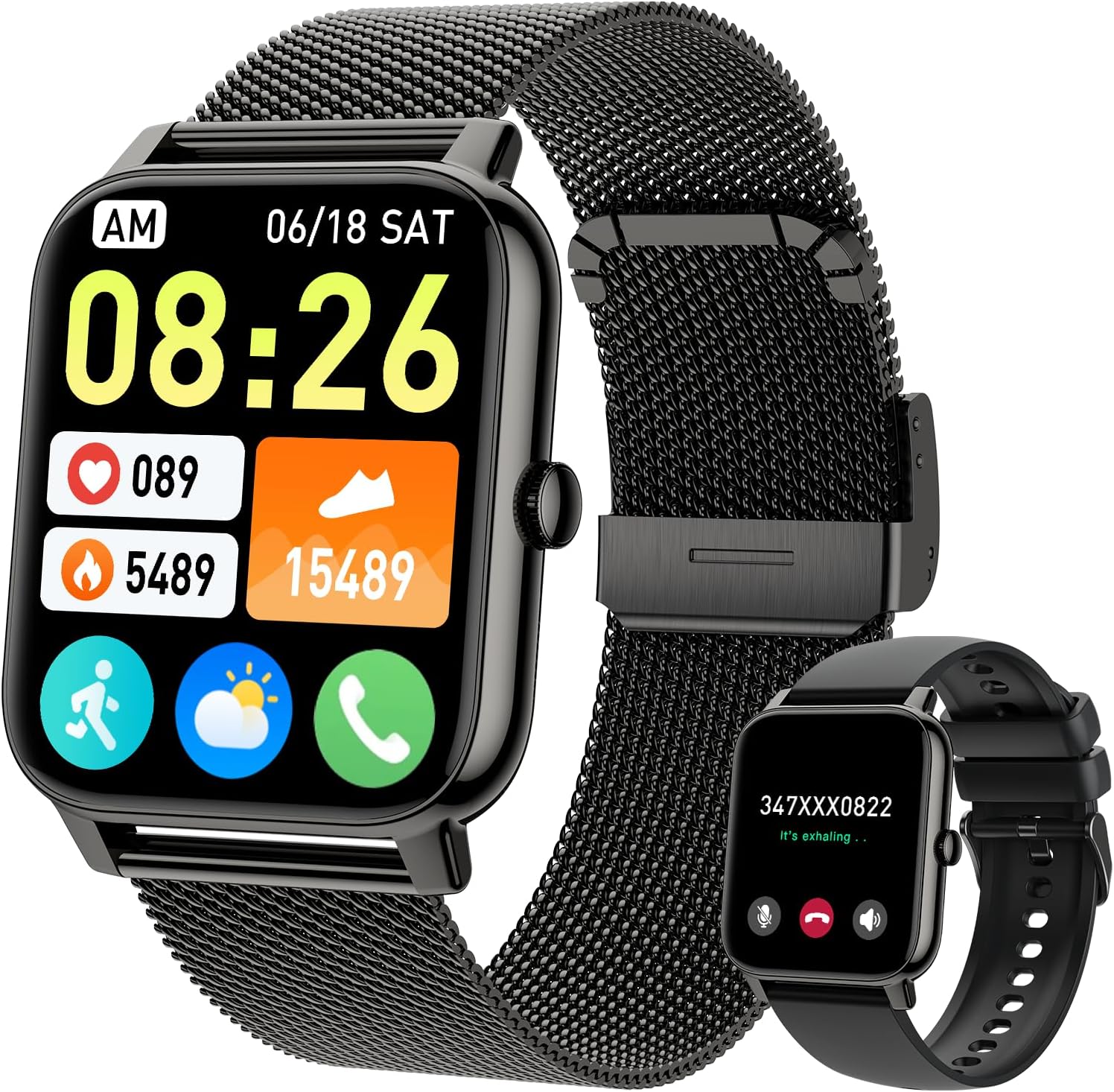 Smart Watch for Women Men Fitness: (Make/Answer Call) Bluetooth Smartwatch for Android Phones iPhone Waterproof Outdoor Sport Digital Running Watches Health Tracker Heart Rate Monitor Step Counter