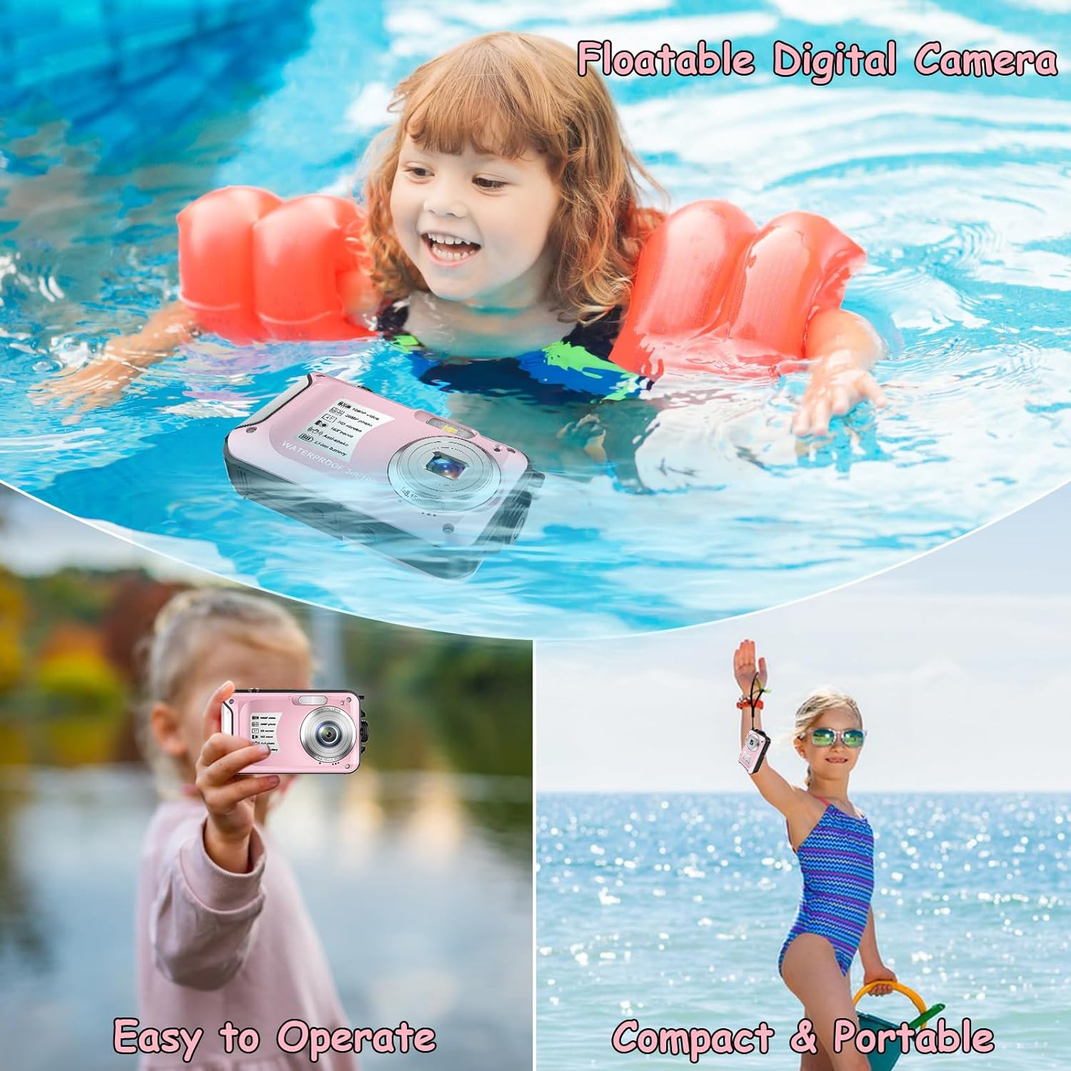 Underwater Camera with 32GB Card Point and Shoot Waterproof Camera 10FT 30MP 1080P FHD Video Compact Portable 16X Zoom Waterproof Digital Camera for Kids