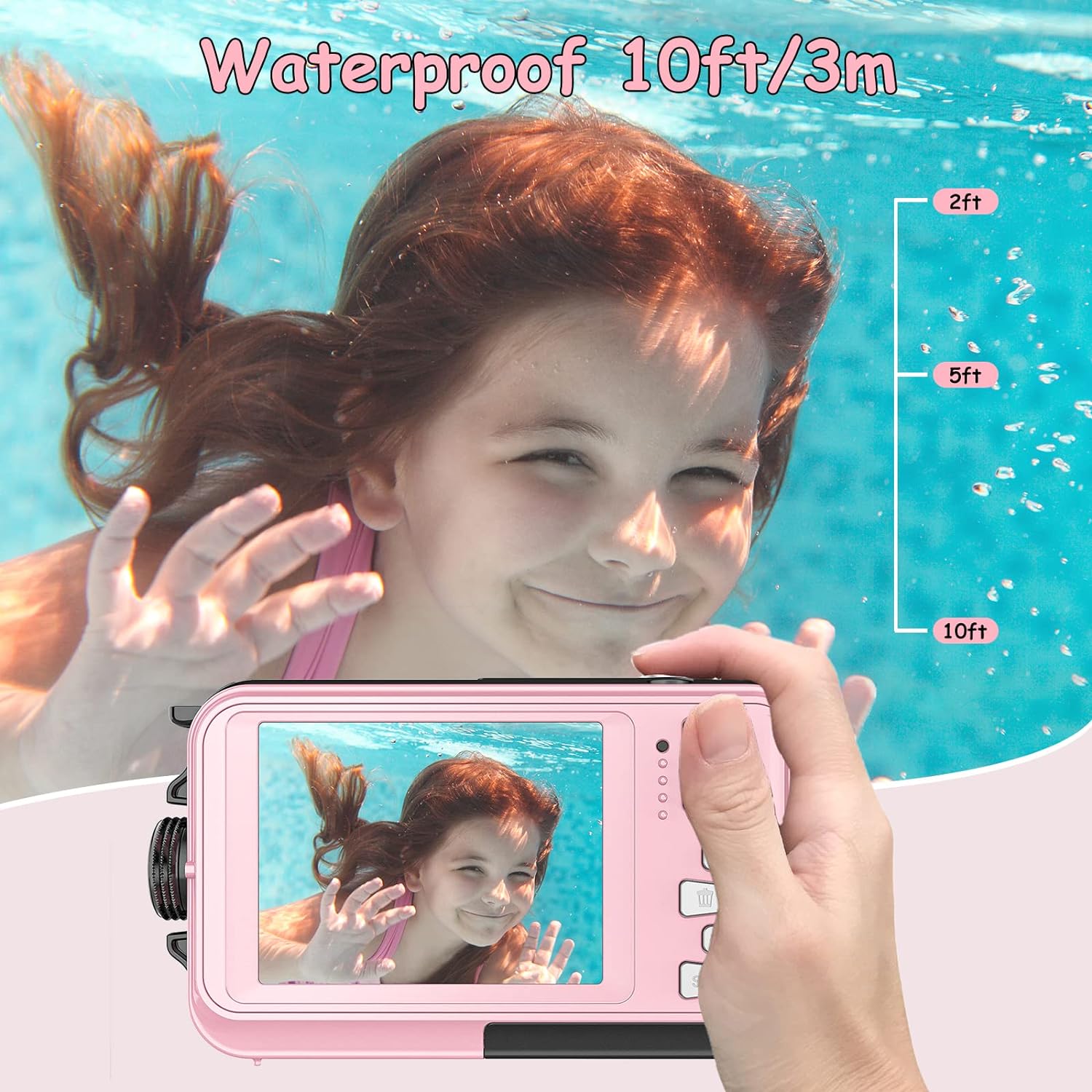 Underwater Camera with 32GB Card Point and Shoot Waterproof Camera 10FT 30MP 1080P FHD Video Compact Portable 16X Zoom Waterproof Digital Camera for Kids