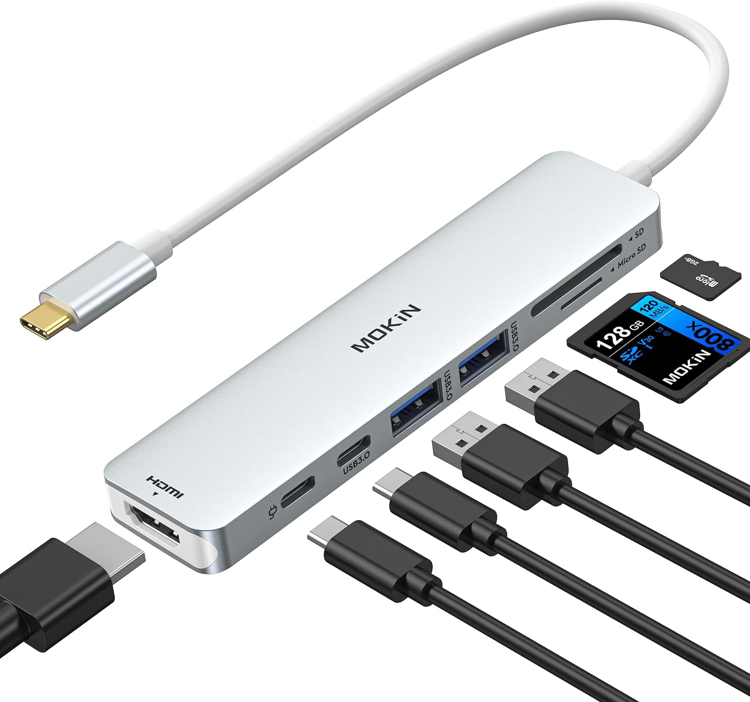 USB C Hub HDMI Adapter for MacBook Pro/Air, MOKiN 7 in 1 USB C Dongle with HDMI, SD/TF Card Reader, USB C Data Port,100W PD, and 2 USB 3.0 Compatible for MacBook Pro/Air, Dell XPS, Lenovo Thinkpad.