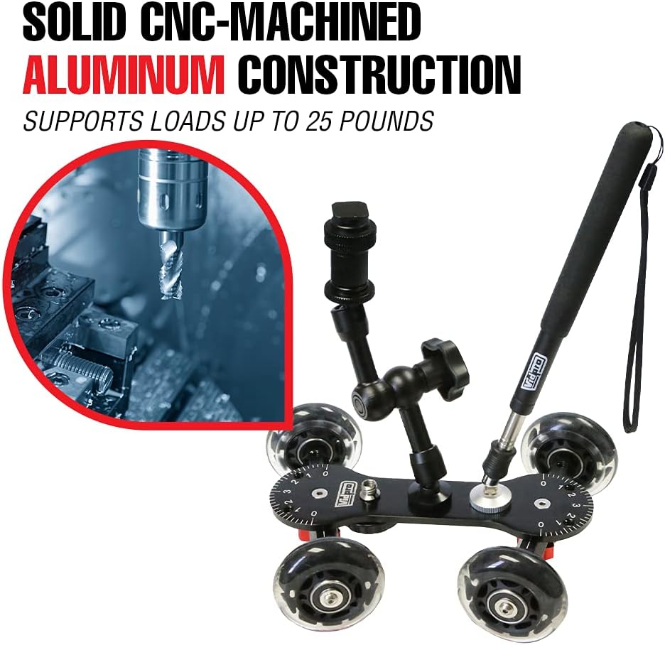 Vidpro SK-22 Professional Skater Dolly - Rolling Slider for DLSR Cameras  Camcorders Ideal for Low-Level Shooting  Panning 25 Lbs Capacity Smooth Rubber Wheels 7 Mounting Points  Extendable Handle