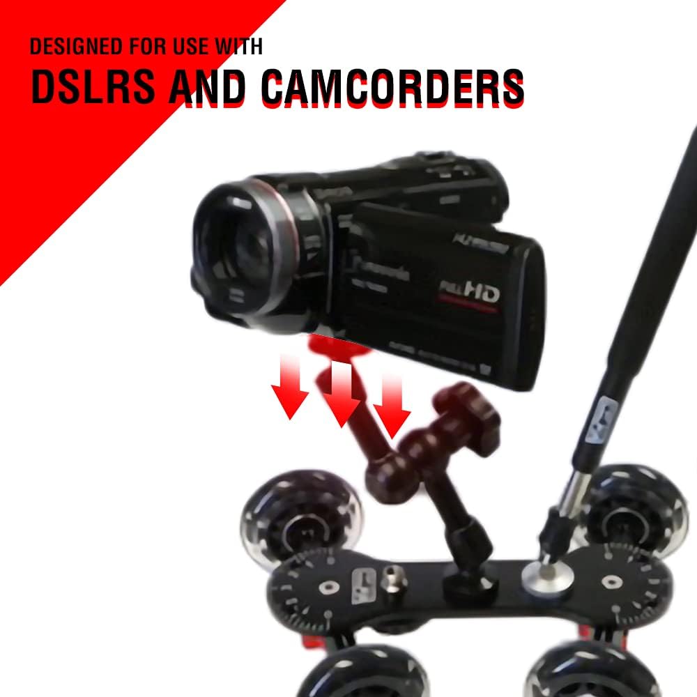 Vidpro SK-22 Professional Skater Dolly - Rolling Slider for DLSR Cameras  Camcorders Ideal for Low-Level Shooting  Panning 25 Lbs Capacity Smooth Rubber Wheels 7 Mounting Points  Extendable Handle