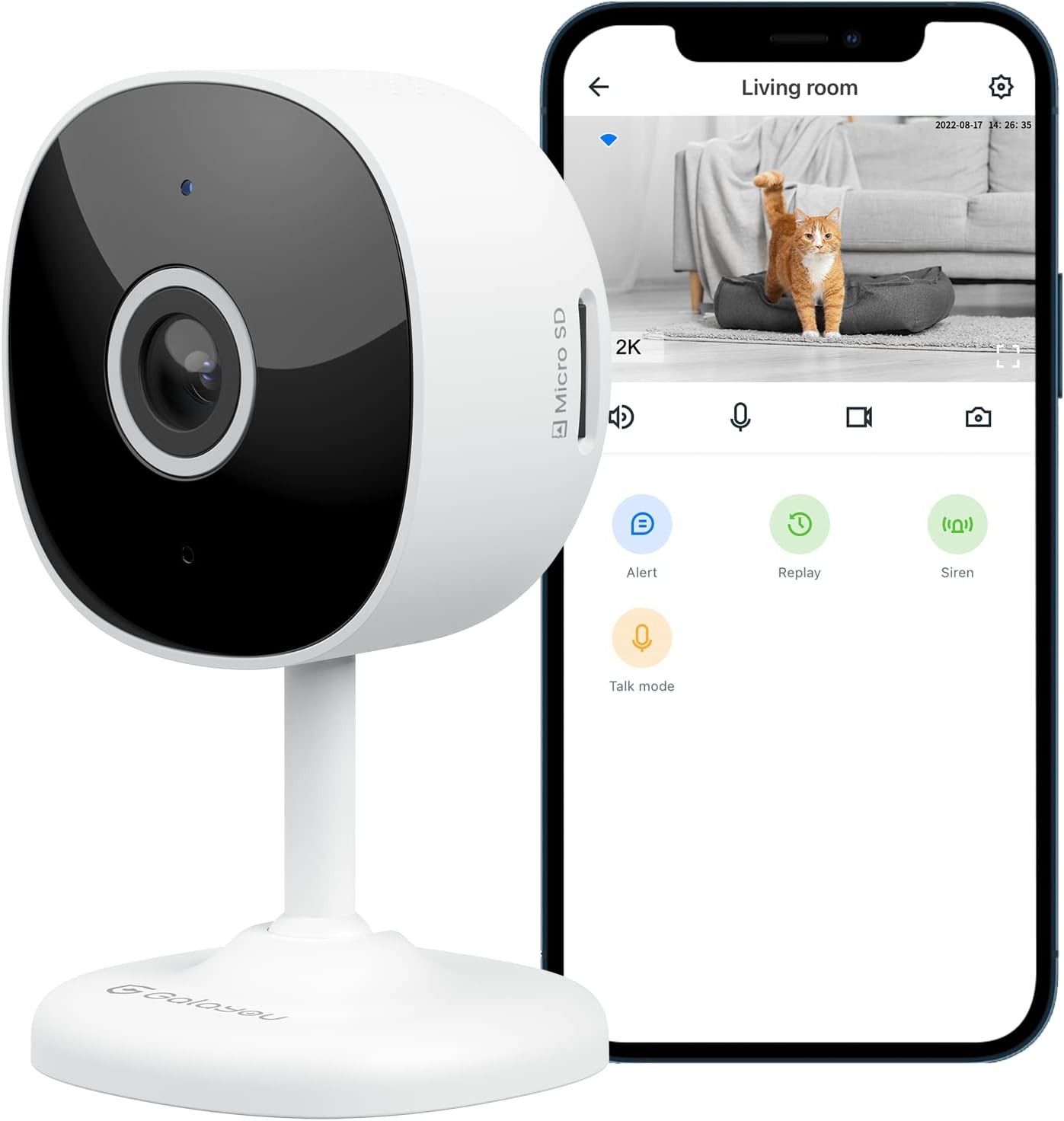 WiFi Camera 2K, Galayou Indoor Home Security Cameras for Baby/Elder/Dog/Pet Camera with Phone app,24/7 SD Card Storage,Works with Alexa  Google Home G7