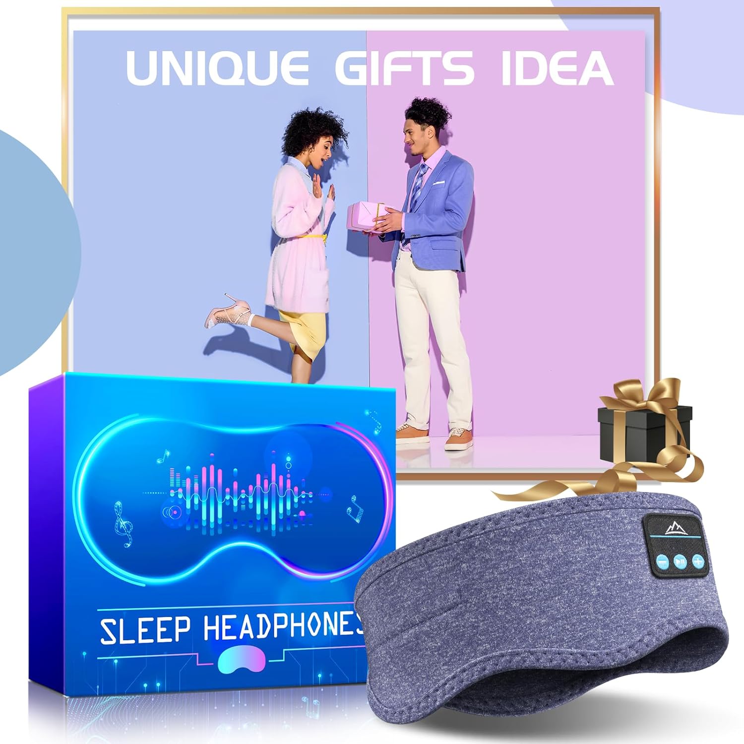 WINONLY Sleep Headphones - Unique Stocking Stuffers Cool Tech Gadget, Wireless Bluetooth Sleeping Headphones Cozy Music Band Wireless Sleeping Headphones for Side Sleepers - Blue