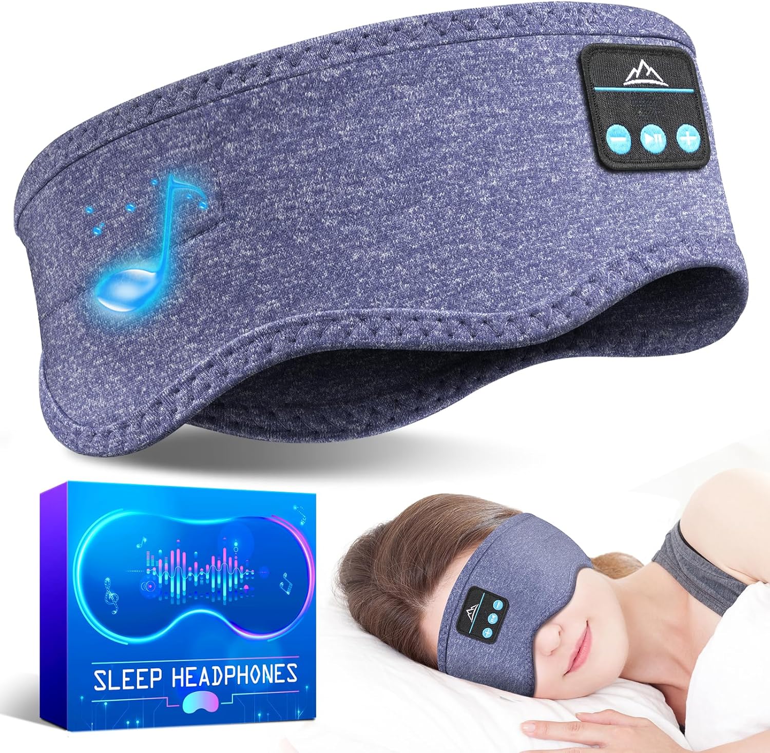 WINONLY Sleep Headphones - Unique Stocking Stuffers Cool Tech Gadget, Wireless Bluetooth Sleeping Headphones Cozy Music Band Wireless Sleeping Headphones for Side Sleepers - Blue